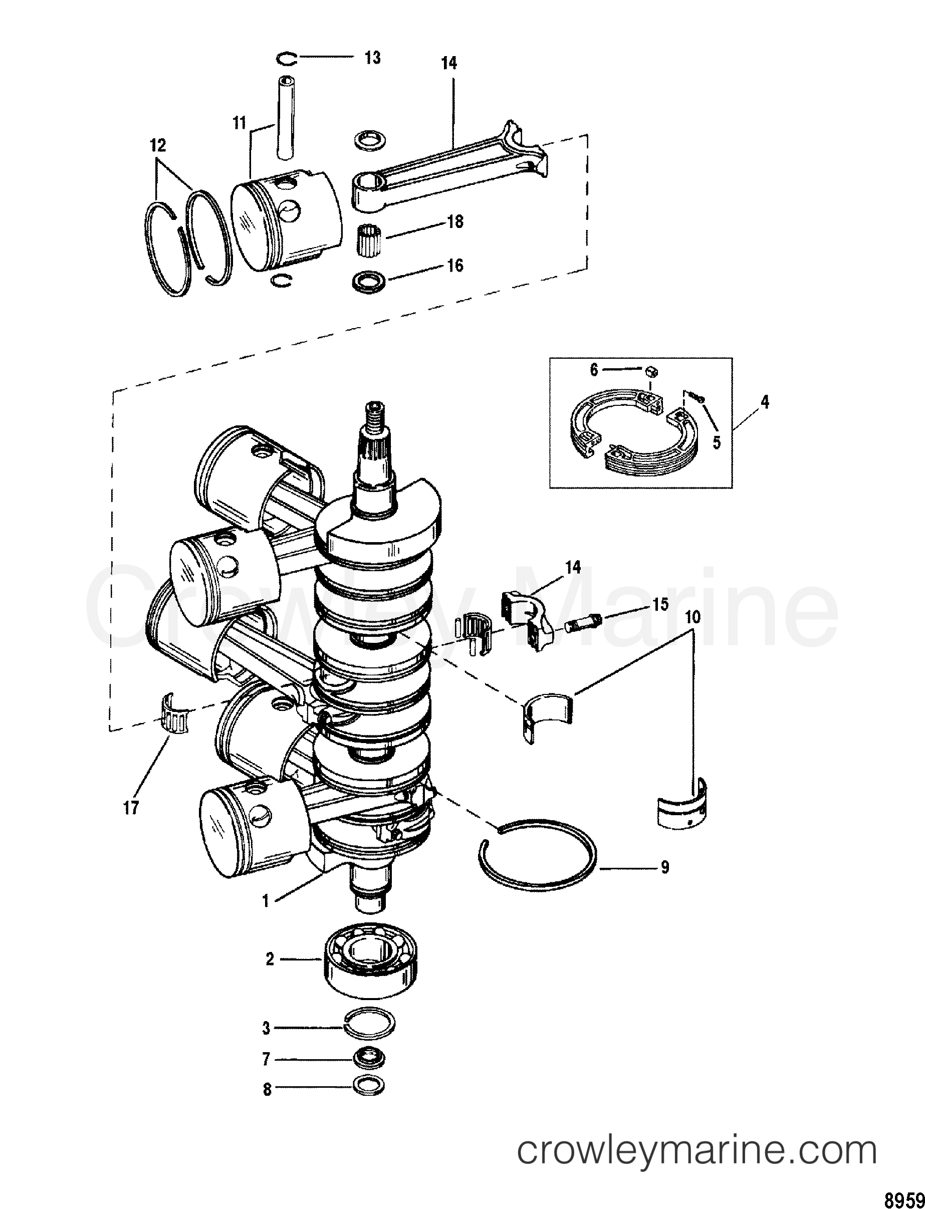 CRANKSHAFT(CONNECTING ROD FORGING # IS 644-818141) - 1990 Outboard 135 ...