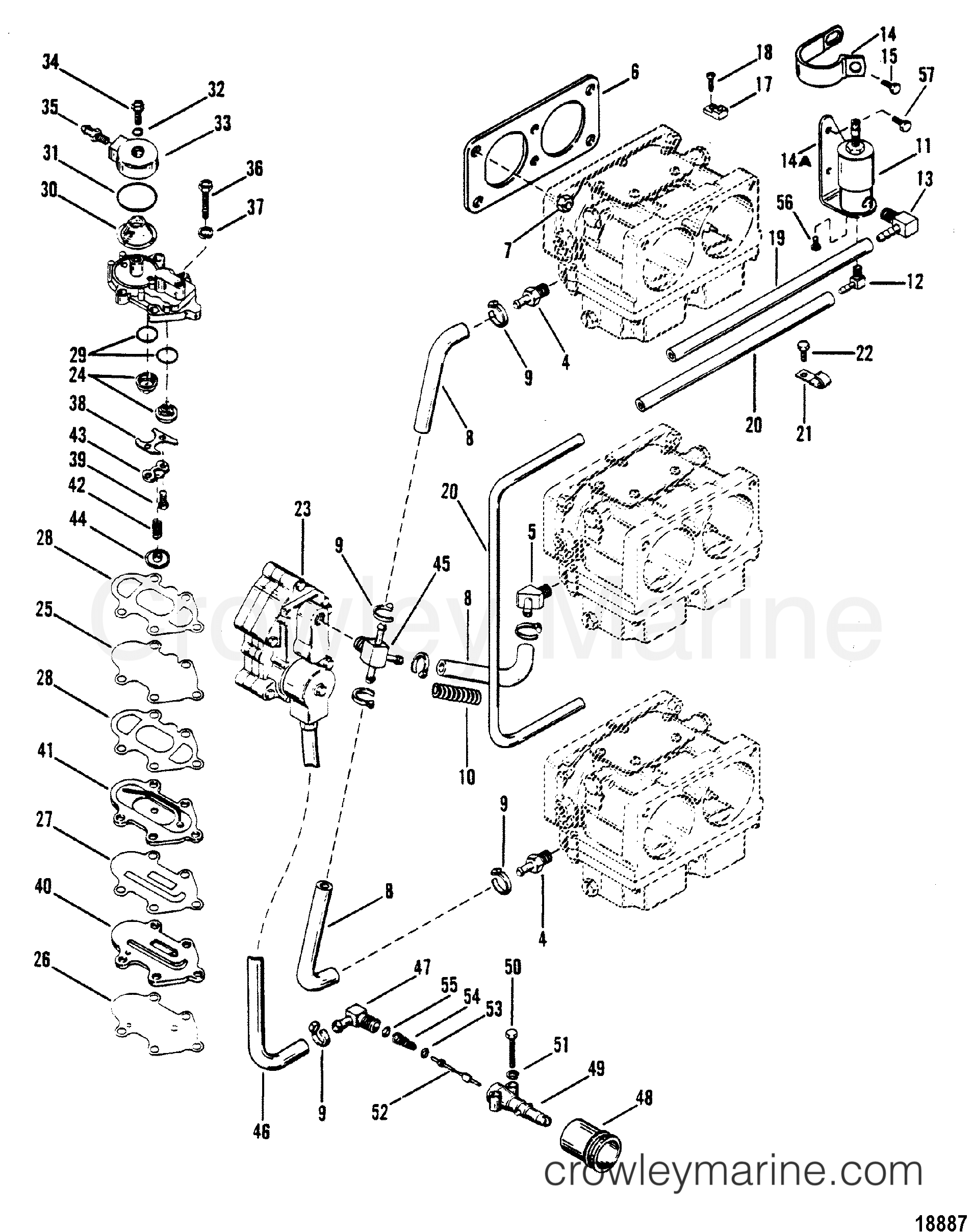 FUEL PUMP AND CARBURETOR 1979 Outboard 150 [ELPT] 7150629 Crowley