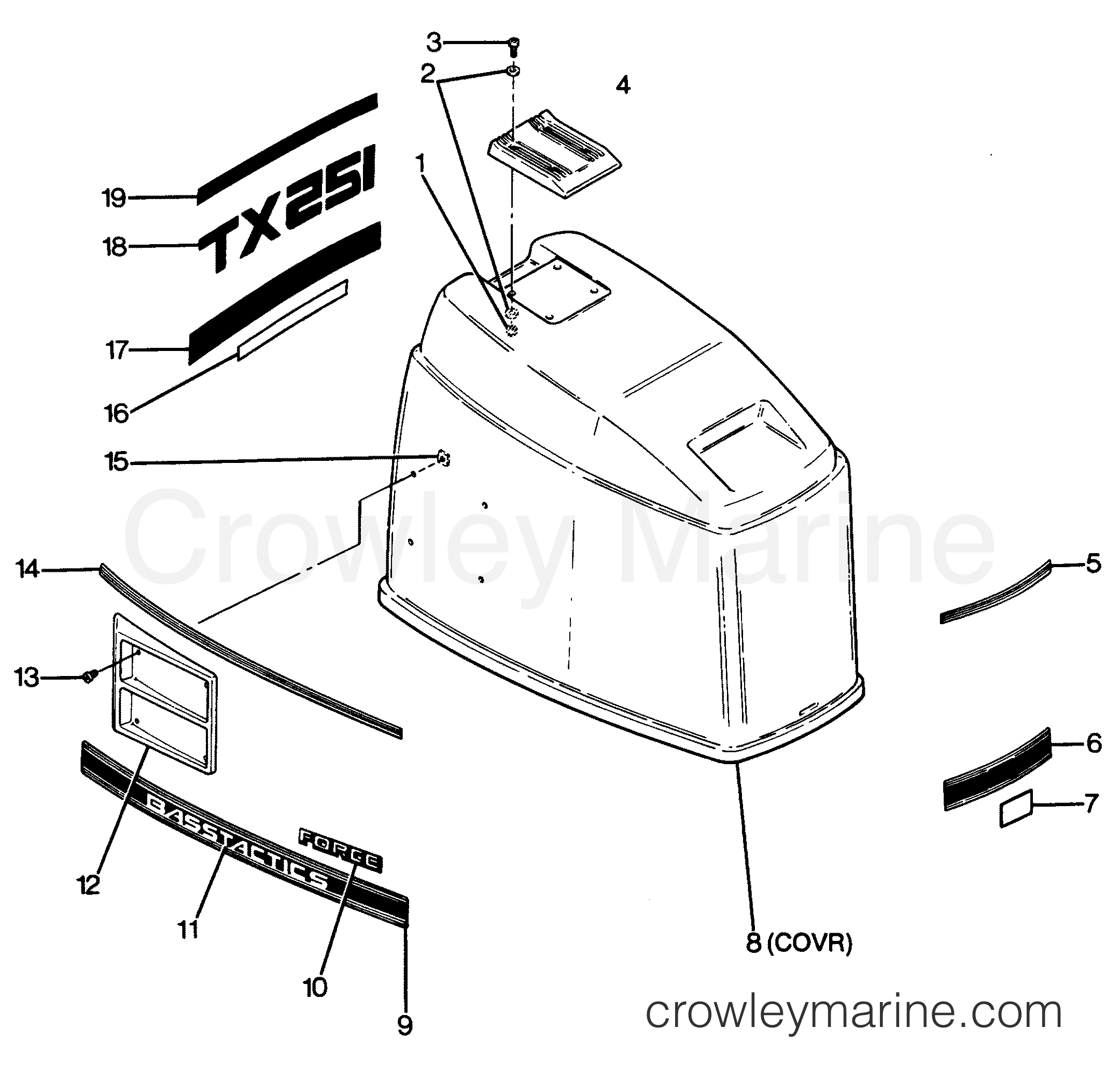 1988 Outboard 125 - 1258M8A [Force] - ENGINE COVER CAJUN MODELS