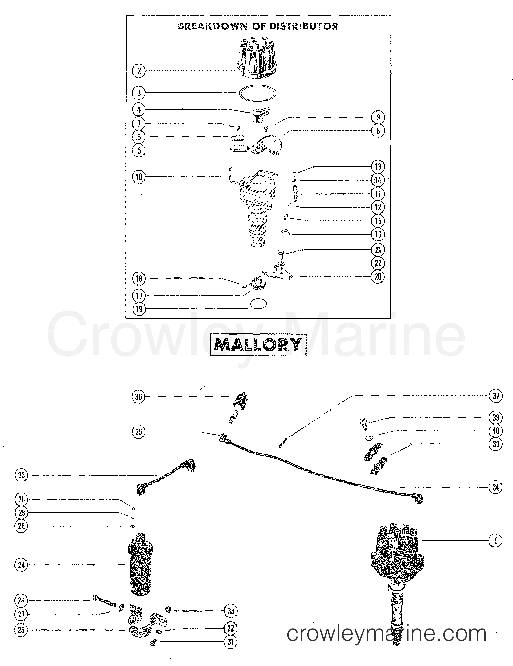 DISTRIBUTOR ASSEMBLY, COMPLETE-MALLORY - Serial Range Stern Drive 225 ...