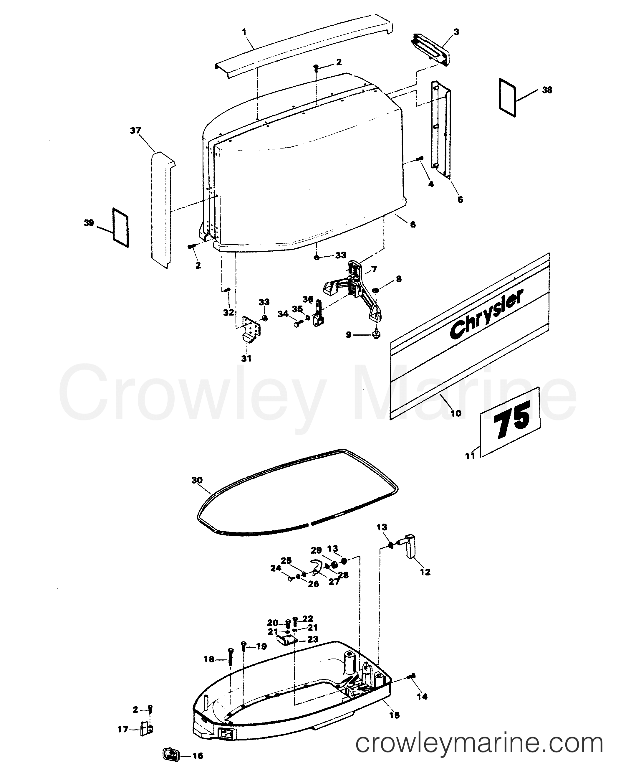 1982 Outboard 75 - 758B2E - ENGINE COVER AND SUPPORT PLATE
