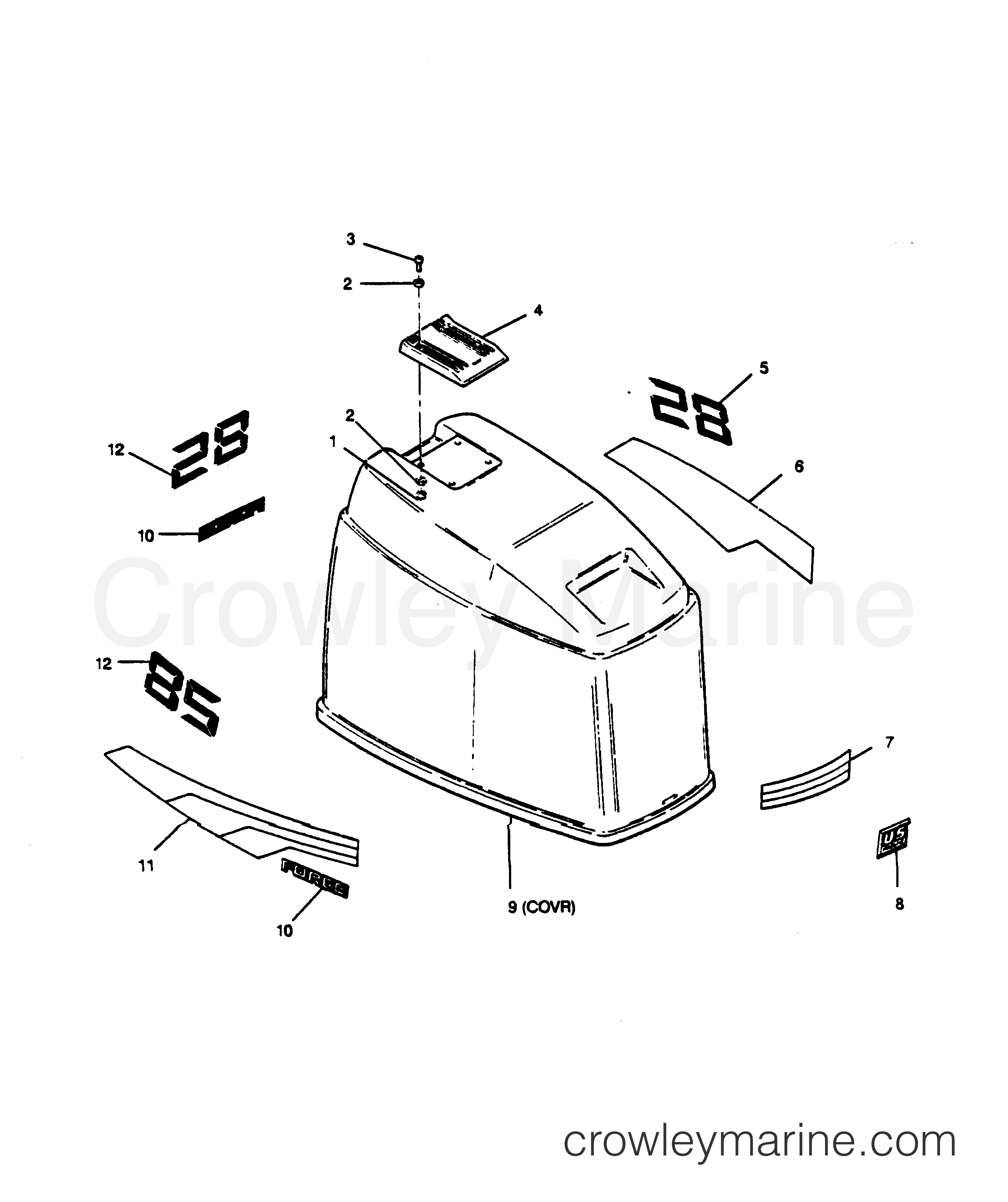 ENGINE COVER MAXUM MODELS 1989 Force Outboard 85 856A9H [Force