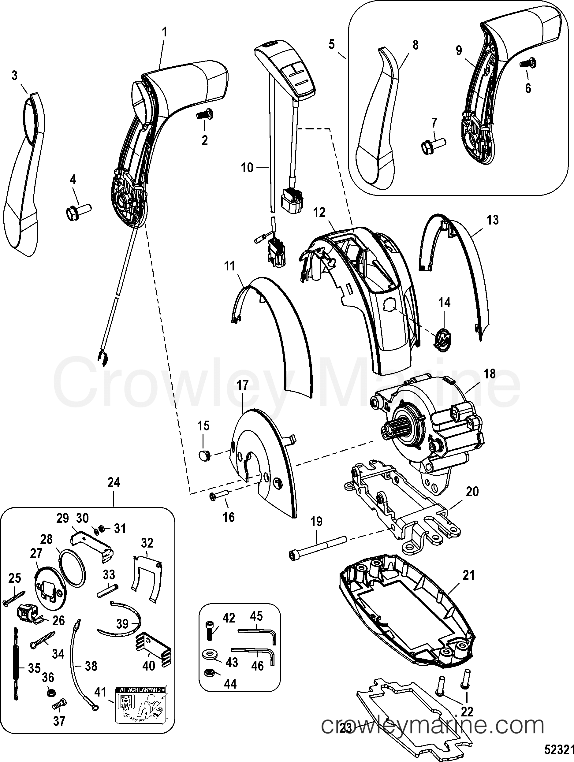 Various Years Rigging Remote Controls and Components - 1994 & Up - REMOTE CONTROL-DTS, SLIM SINGLE HANDLE/CONSOLE