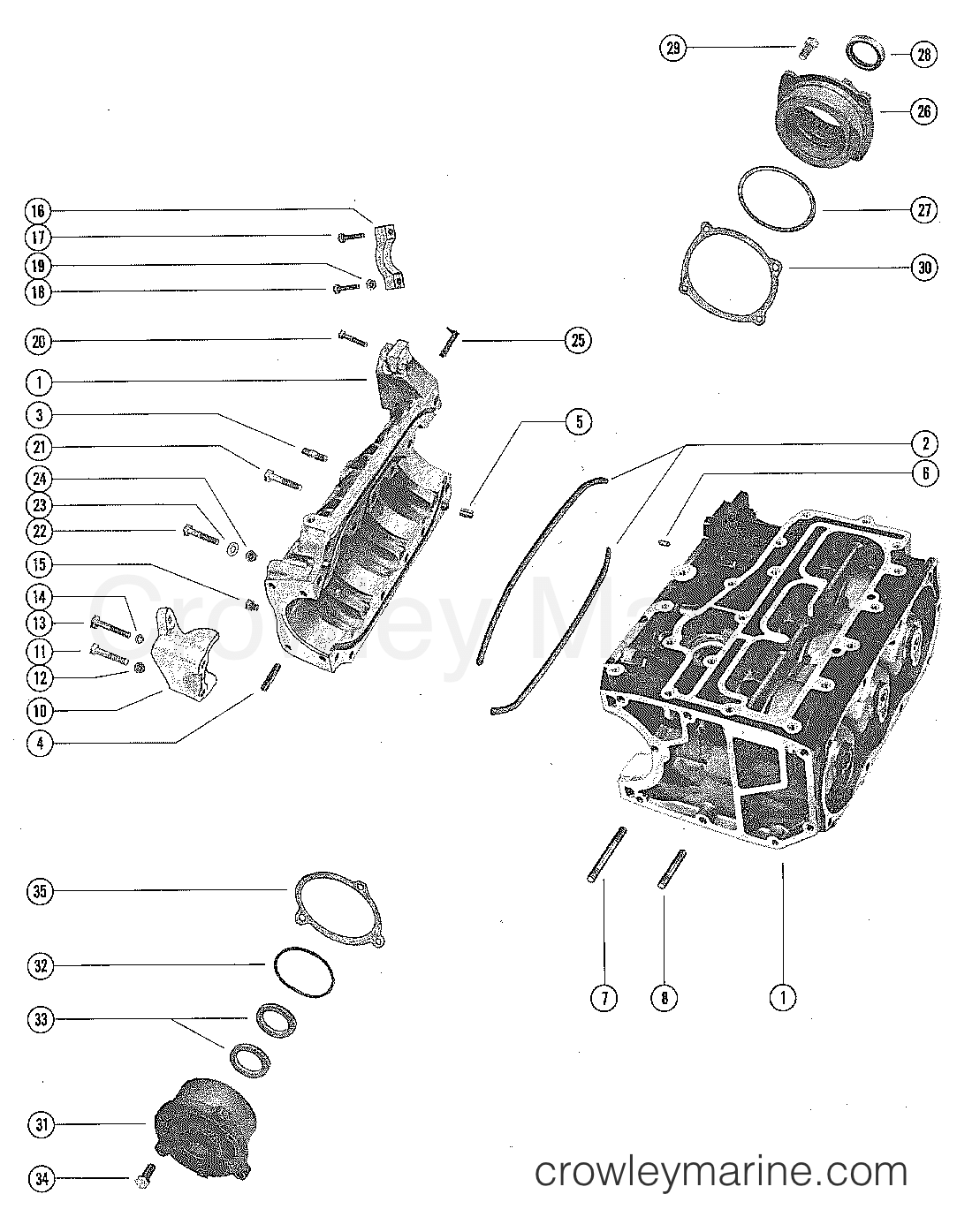 CYLINDER BLOCK AND CRANKCASE ASSEMBLY 1975 Outboard 65 1650505 Crowley Marine