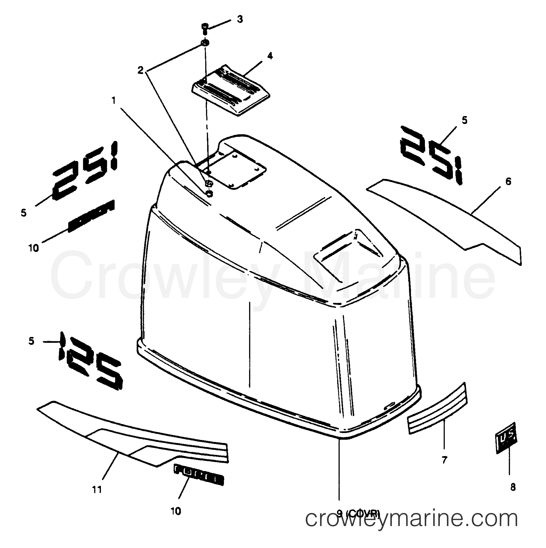 1989 Outboard 125 - H1258A89E [E] - ENGINE COVER MAXUM MODELS