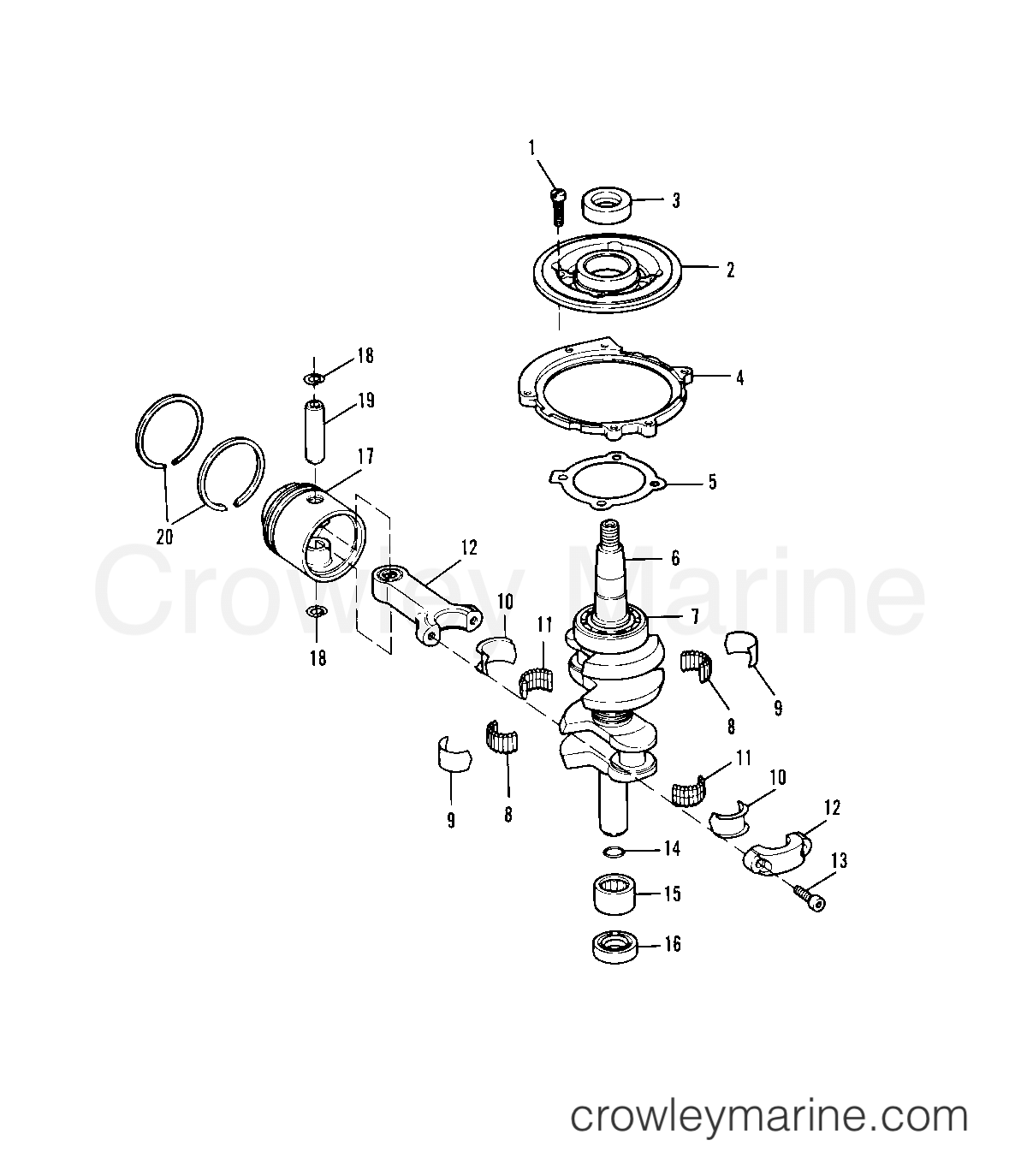1993.5 Sears Outboard 9.9 - 225.581986 - CRANKSHAFT AND PISTON
