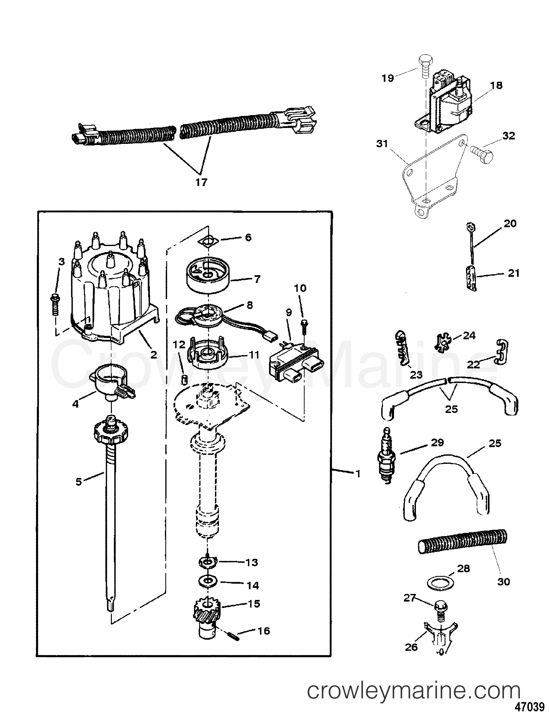 1996 Inboard Engine 350TBI [MAG SKI] - 357L199JS - DISTRIBUTOR AND IGNITION COMPONENTS