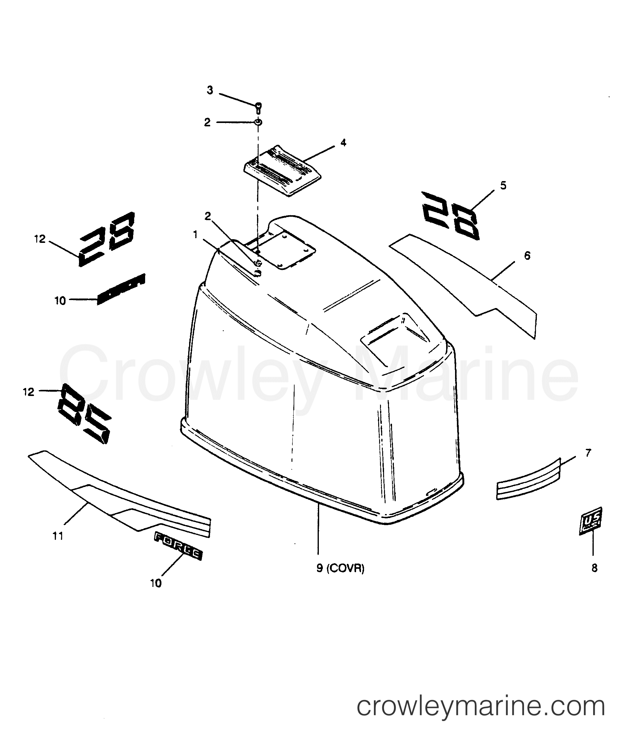 1989 Outboard 85 - H0858G89E [E] - ENGINE COVER CAJUN MODELS