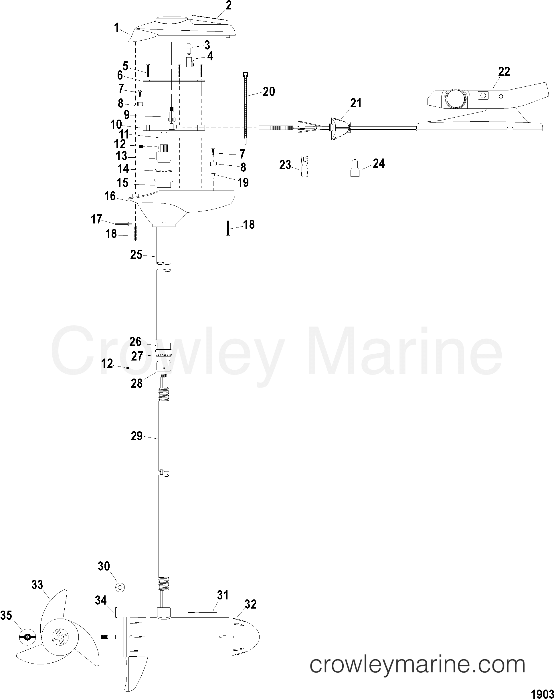 COMPLETE TROLLING MOTOR(MODEL BD1236) (12 VOLT) - 2000 Electric 