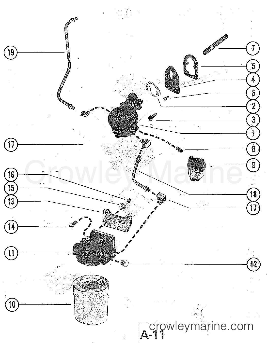 FUEL PUMP AND FUEL FILTER Serial Range Mercruiser 228 (4 BBL.) GM 305