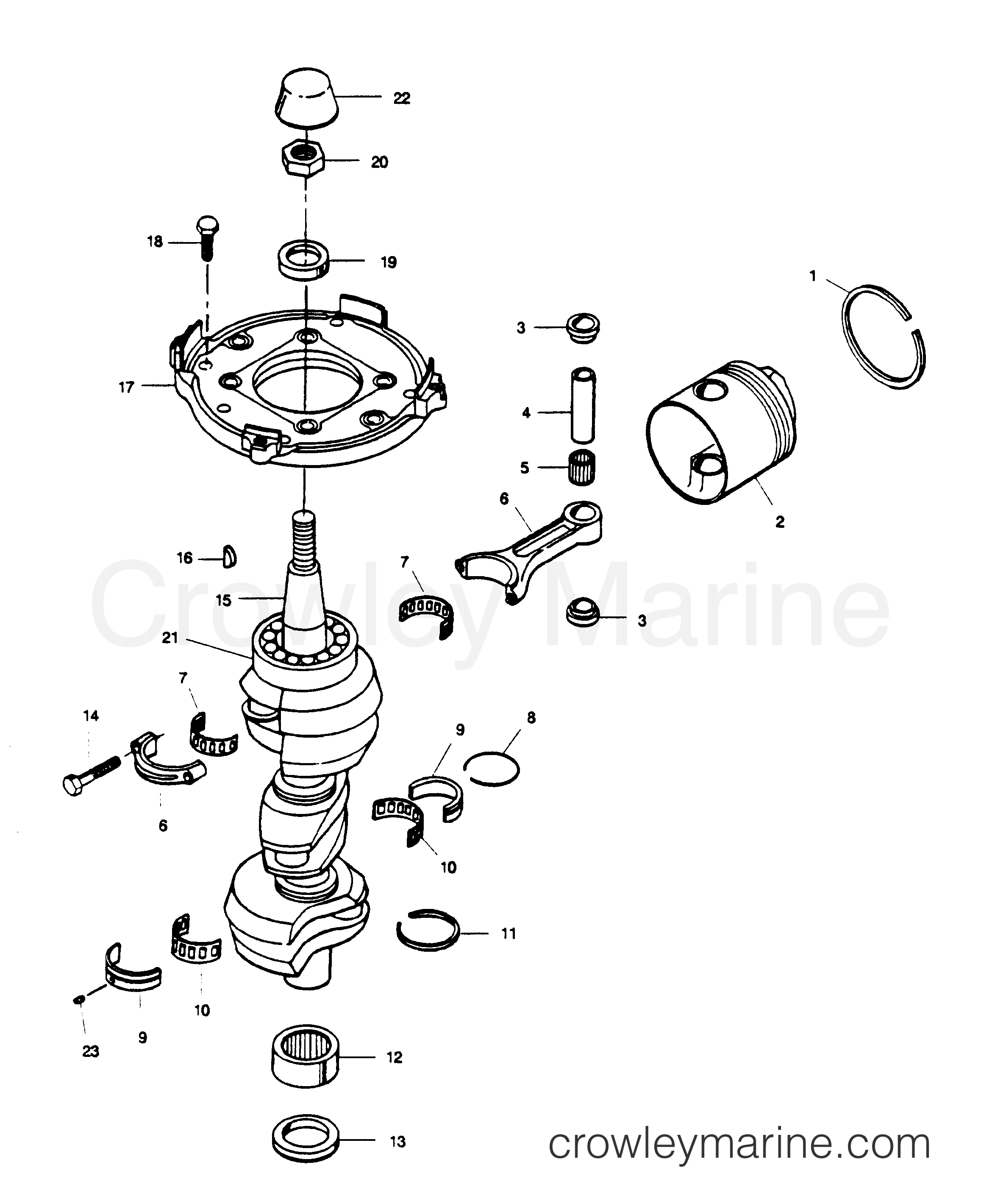 1989 Outboard 85 - 856F9F [Force] - CRANKSHAFT AND PISTON