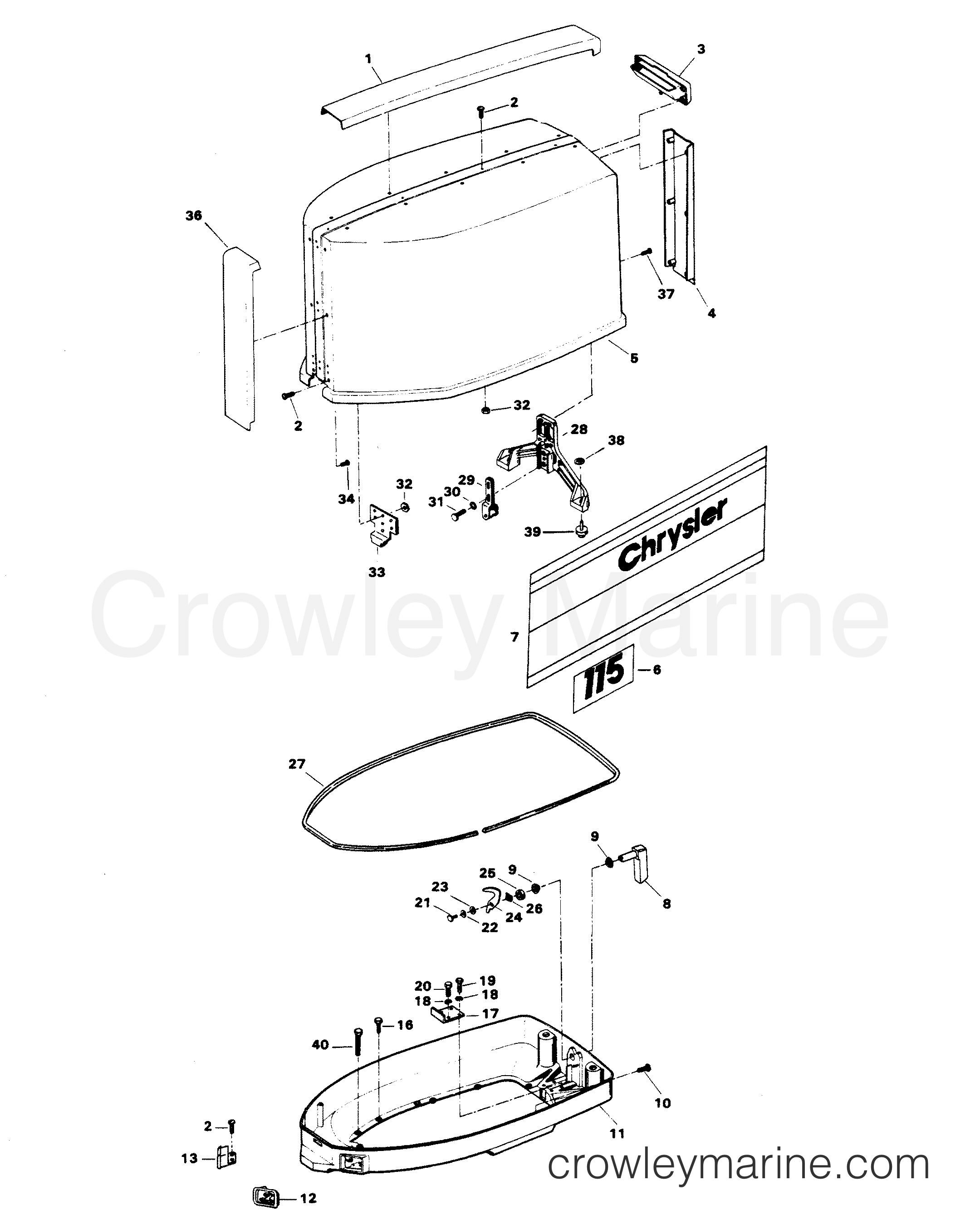 1981 Outboard 115 - H1158B81E - ENGINE COVER AND SUPPORT PLATE