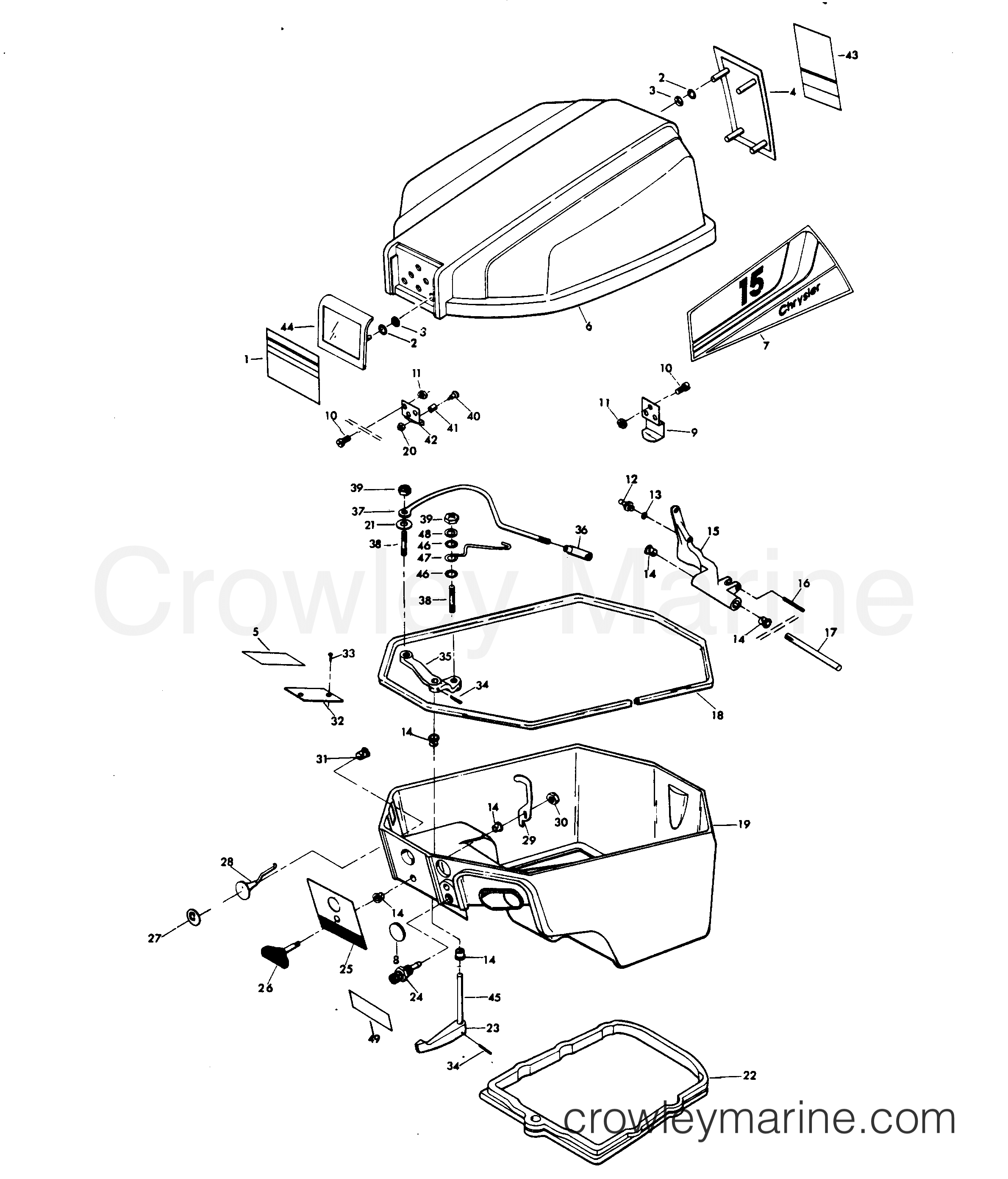 1979 Outboard 15 - H0158H79C - ENGINE COVER AND SUPPORT PLATE (MANUAL START MODELS)