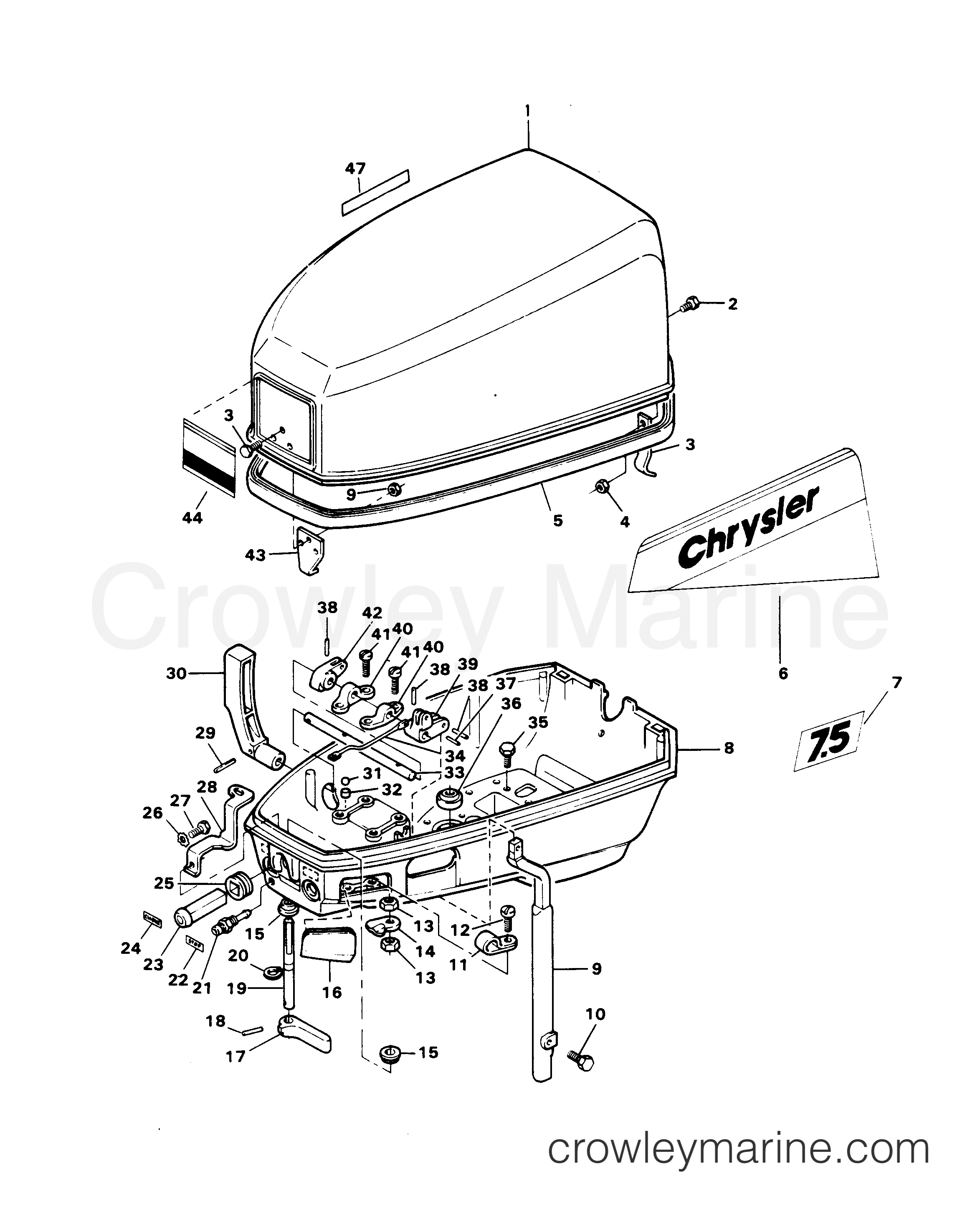1982 Outboard 7.5 - 72B2E - ENGINE COVER AND SUPPORT PLATE
