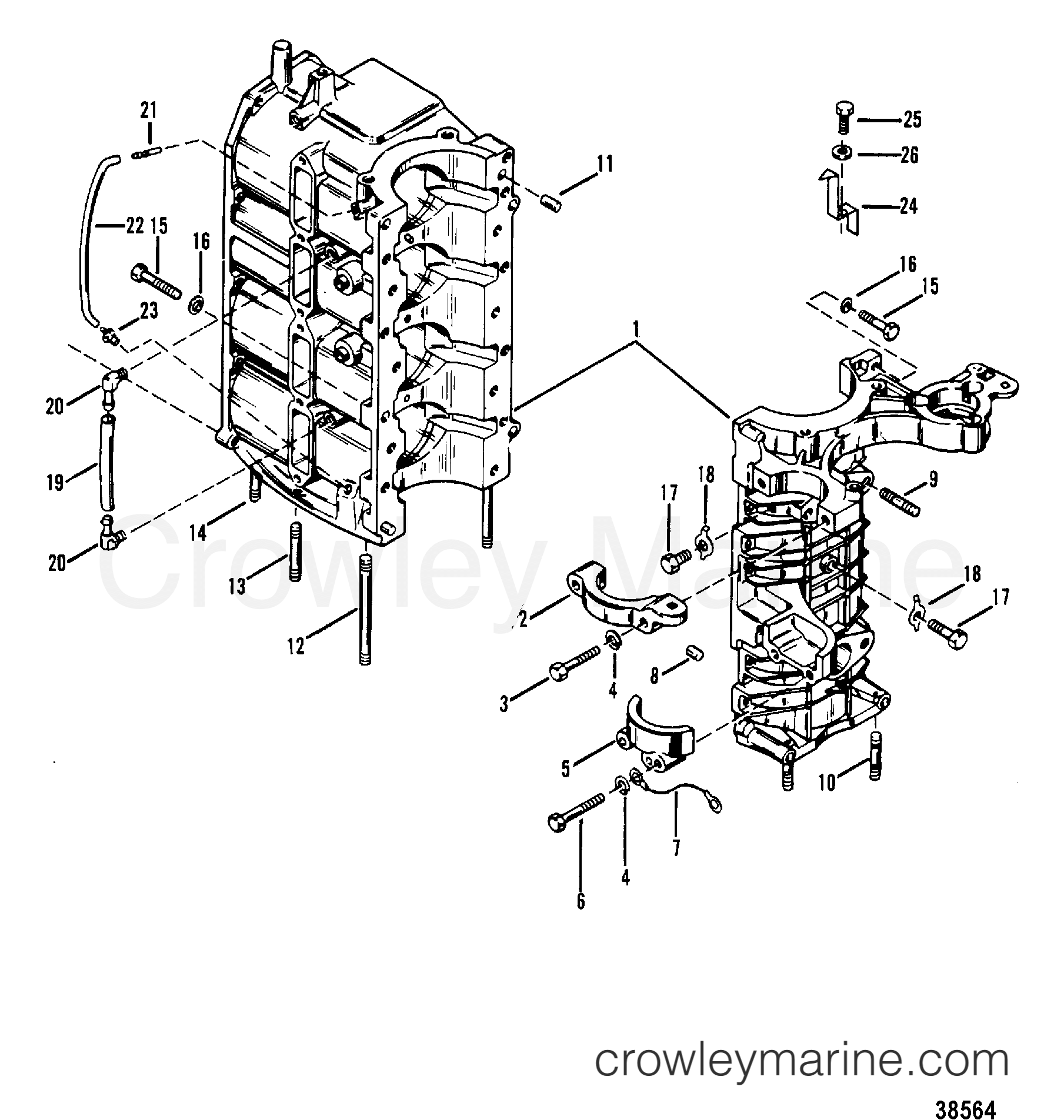 1982 Outboard 50 [ML] - 1050222 - CYLINDER BLOCK AND CRANKCASE ASSEMBLY