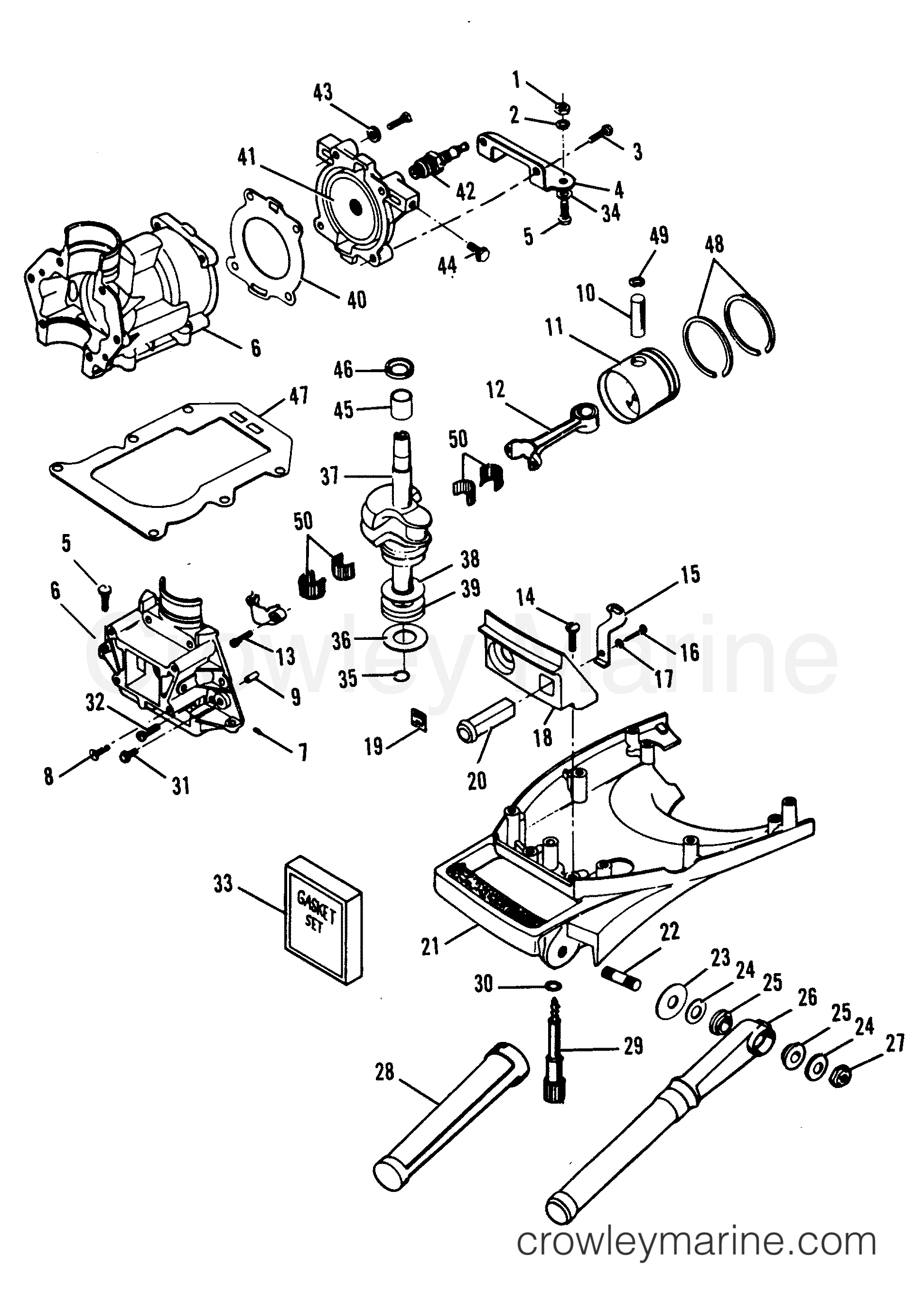 1990 Outboard 5 - H0052F90A [A] - POWERHEAD AND SUPPORT PLATE (88A MODELS)