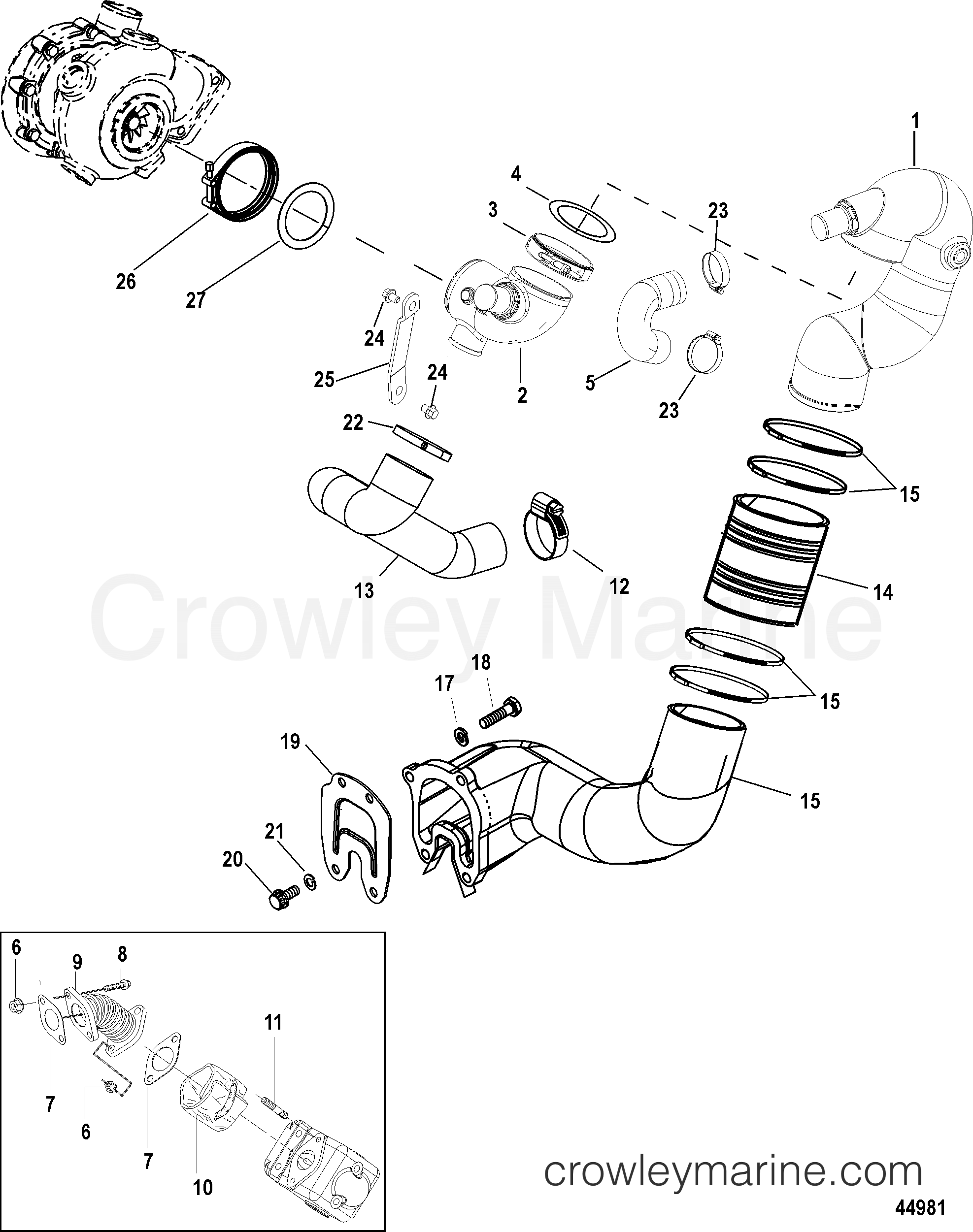 2012 Inboard Engine 2.8L QSD [EI 220] - 30280132D - EXHAUST COMPONENTS, STERNDRIVE - DESIGN II