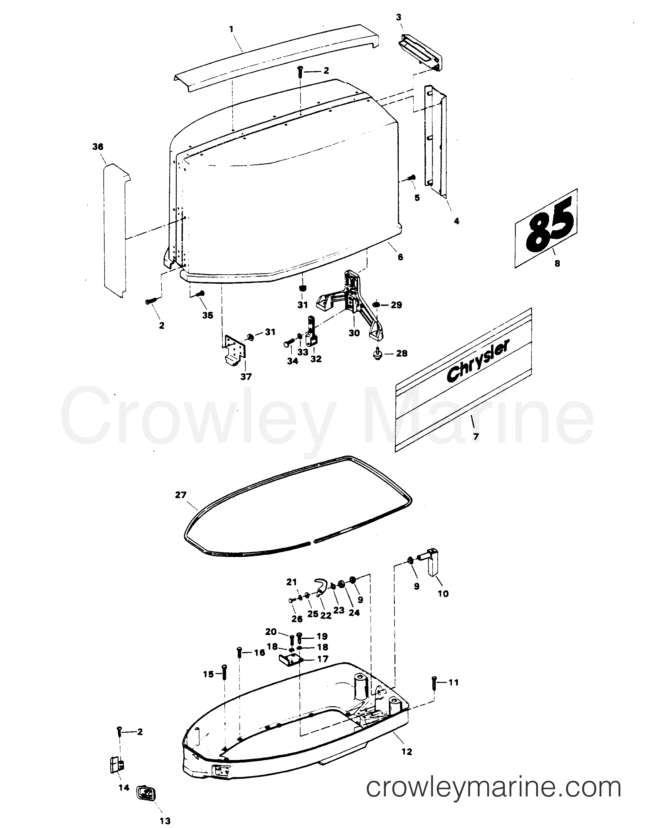 1982 Outboard 85 - H0858H82E - ENGINE COVER AND SUPPORT PLATE