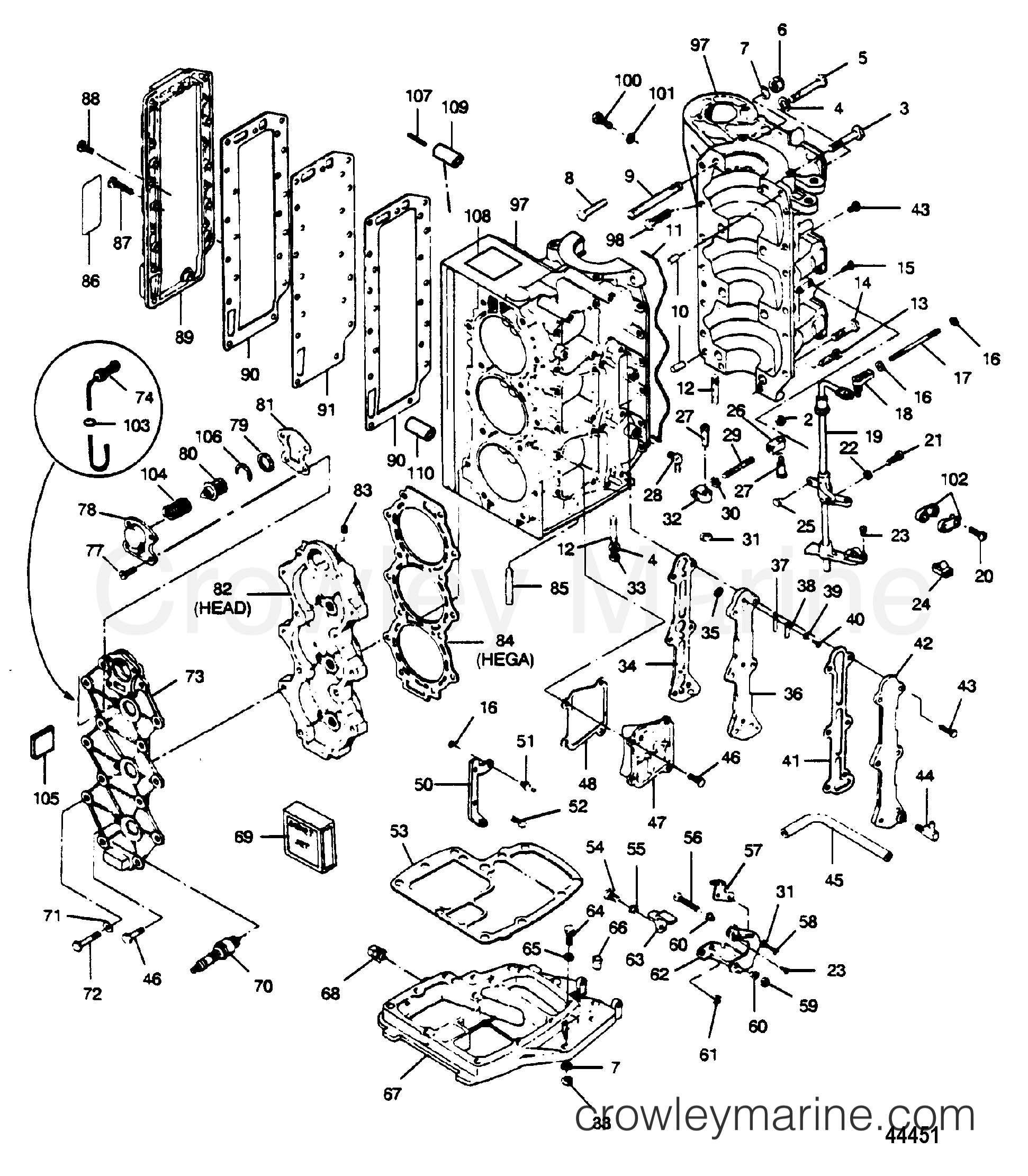 1990 Outboard 90 - H0908F90C [C] - POWERHEAD