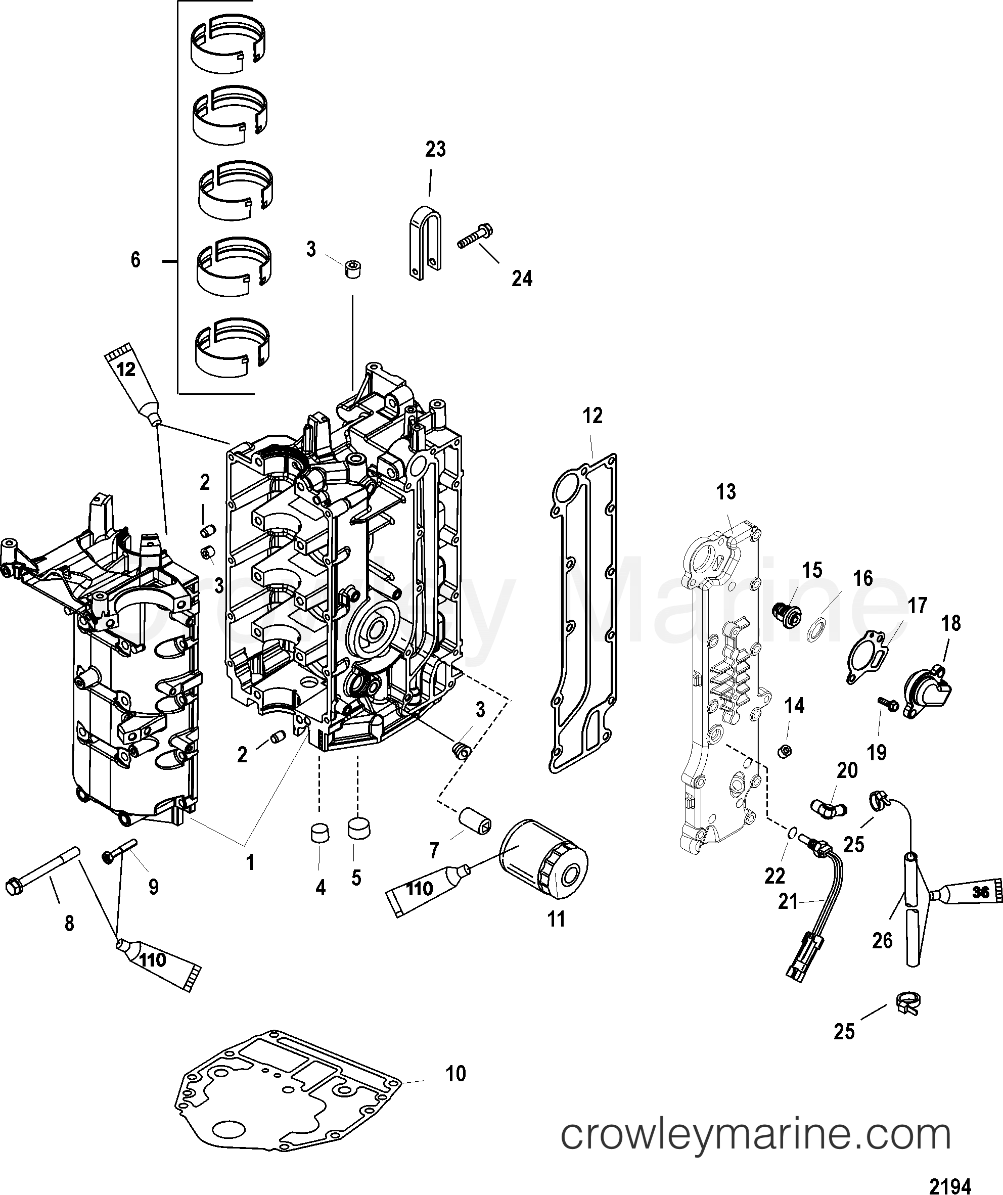2004 Outboard 40EFI [ELPT 4] - 7A41412RF - CYLINDER BLOCK AND CRANKCASE