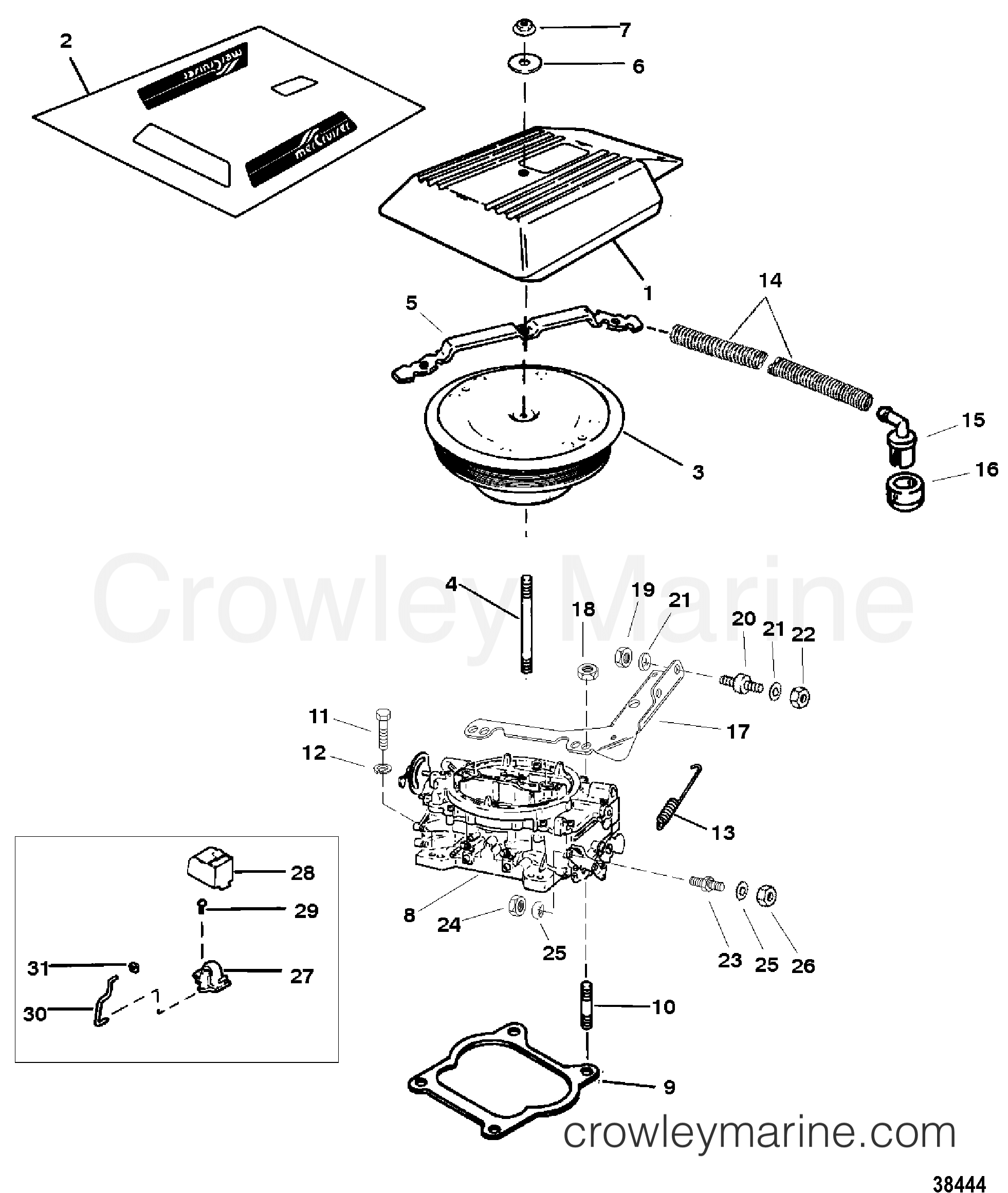 CARBURETOR AND THROTTLE LINKAGE(4 BARREL) 1993 Stern Drive 4.3L