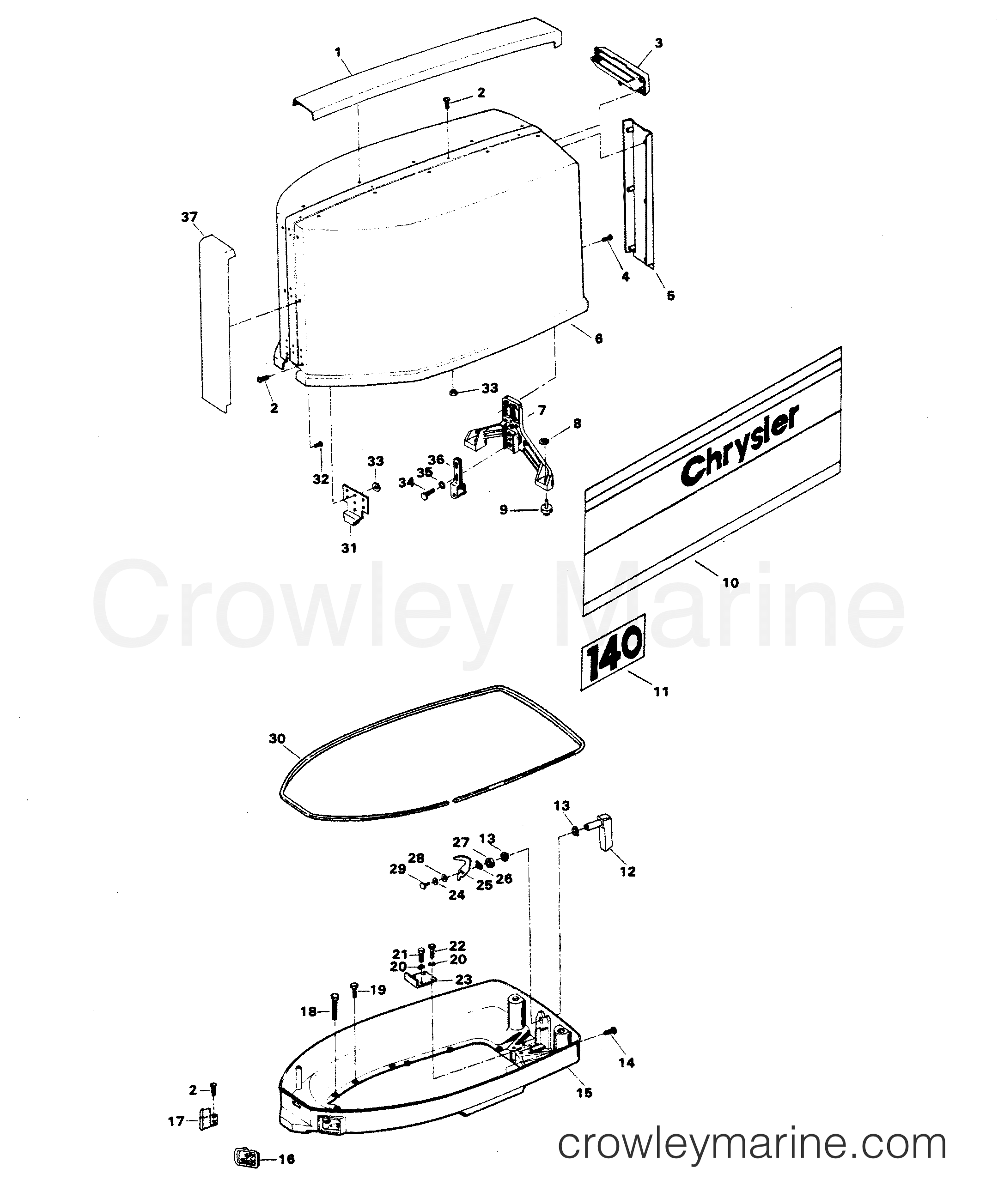 1981 Outboard 140 - H1408B81D - ENGINE COVER AND SUPPORT PLATE