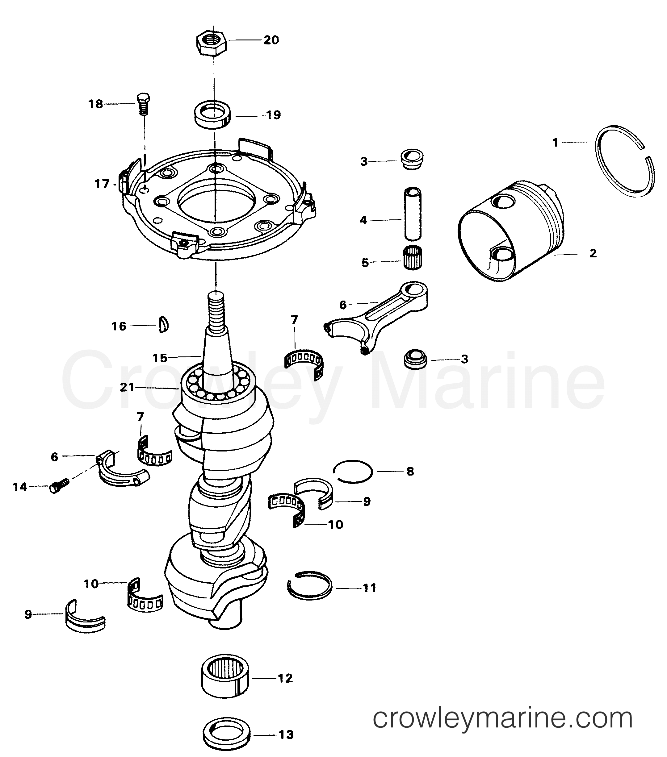 1985 Outboard 85 - H0856X85B - CRANKSHAFT AND PISTON