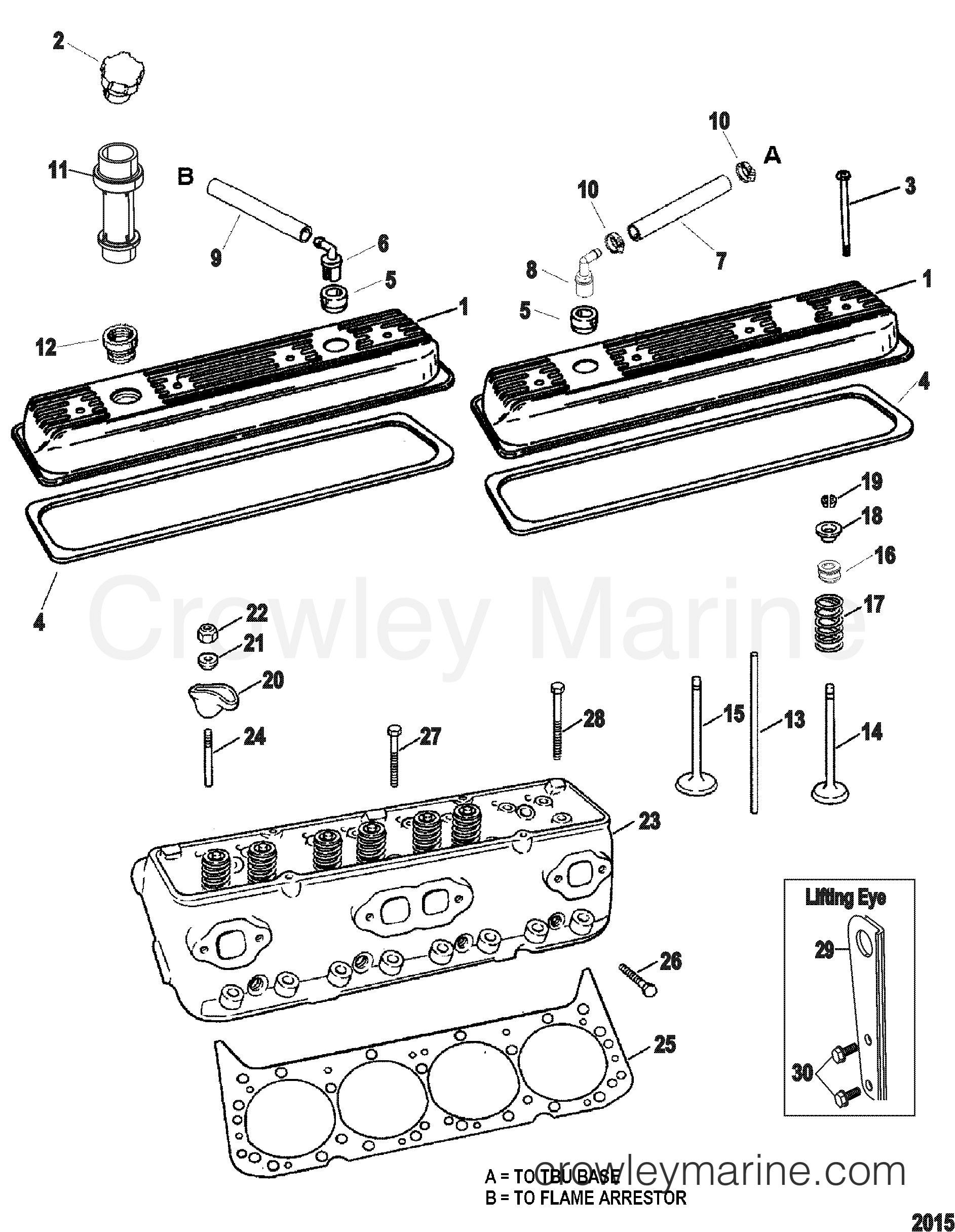 Inboard Rocker CYLINDER HEAD AND ROCKER COVER - 1998 Inboard Engine 5.7L [CARB SKI ...