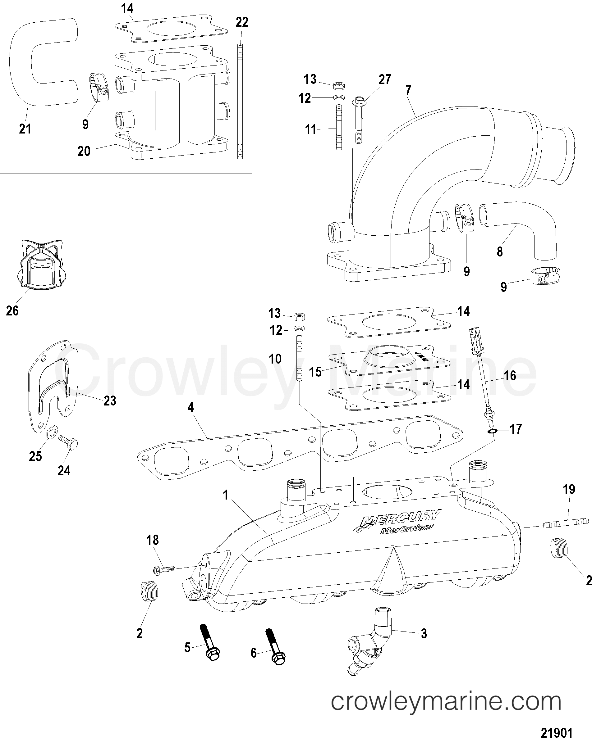 EXHAUST MANIFOLD, ELBOW AND RISER 1998 Mercury Inboard Engine 8.1L