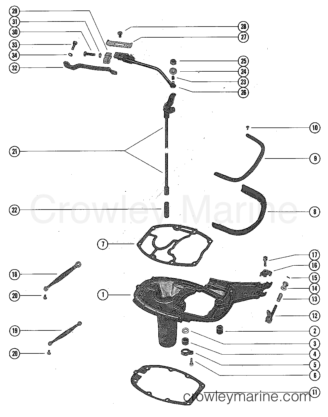 EXHAUST EXTENSION PLATE AND SHIFT LINKAGE 1975 Outboard 50 1500205