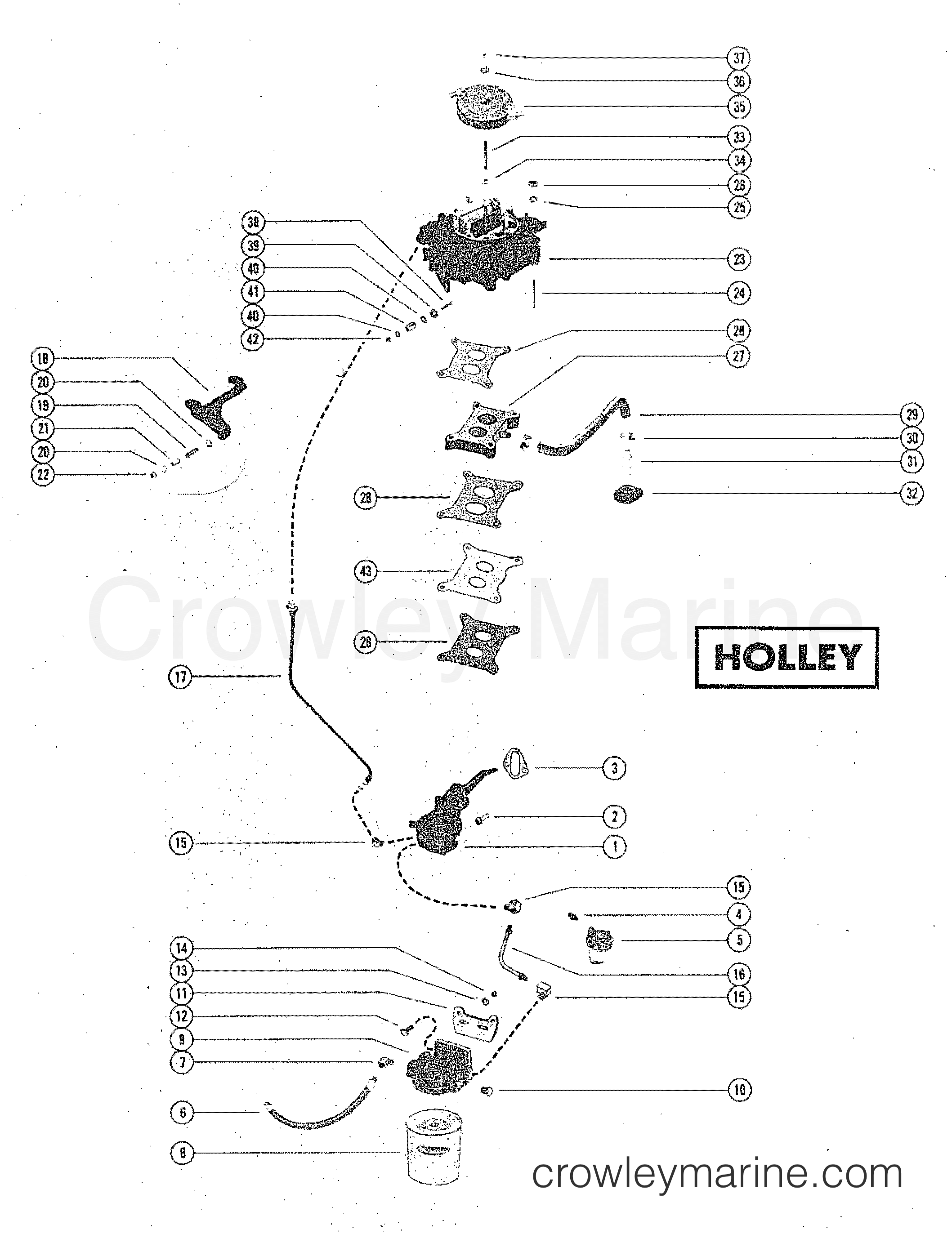 1975 Mercruiser 888 - 2888205 - FUEL PUMP, FUEL FILTER AND CARBURETOR(HOLLEY )