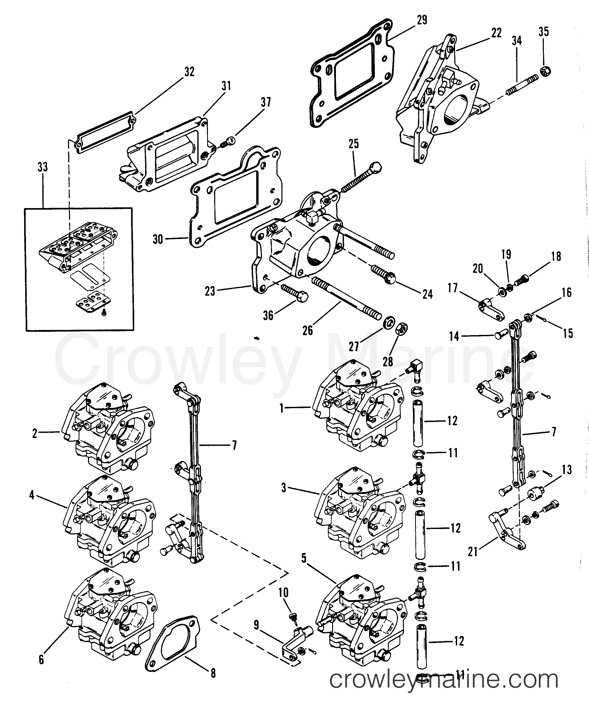 CARBURETOR PLATE AND REED BLOCK (SERIAL D000749 AND BELOW) 1989