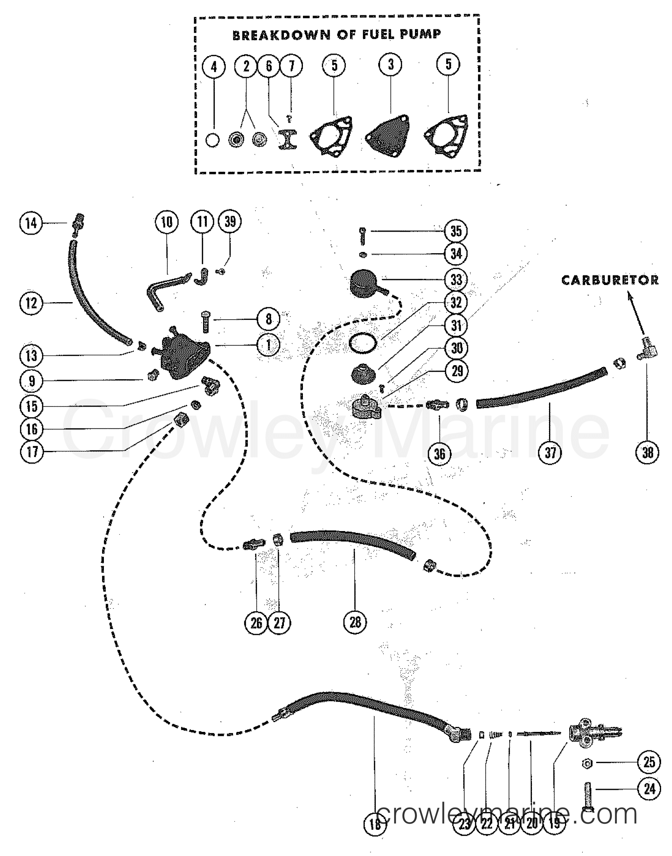FUEL PUMP ASSEMBLY AND FUEL LINES 1975 Outboard 40 1402205 Crowley