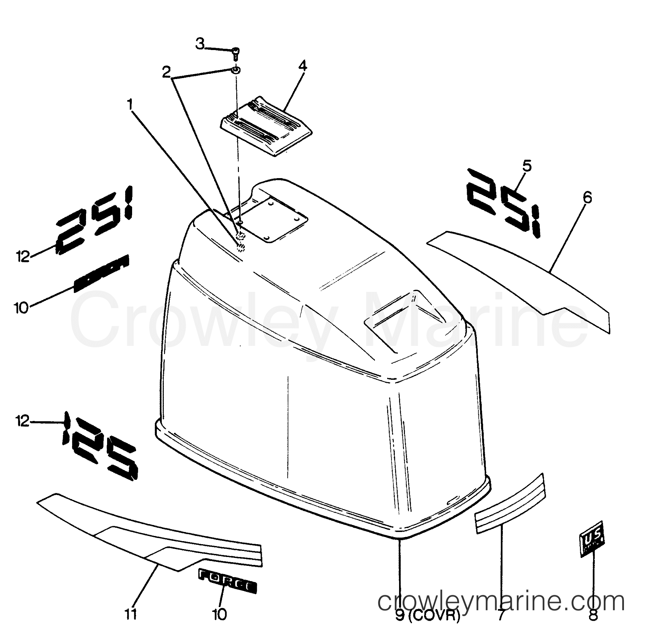 1988 Outboard 125 - 1258D8C [Force] - ENGINE COVER MAXUM MODELS
