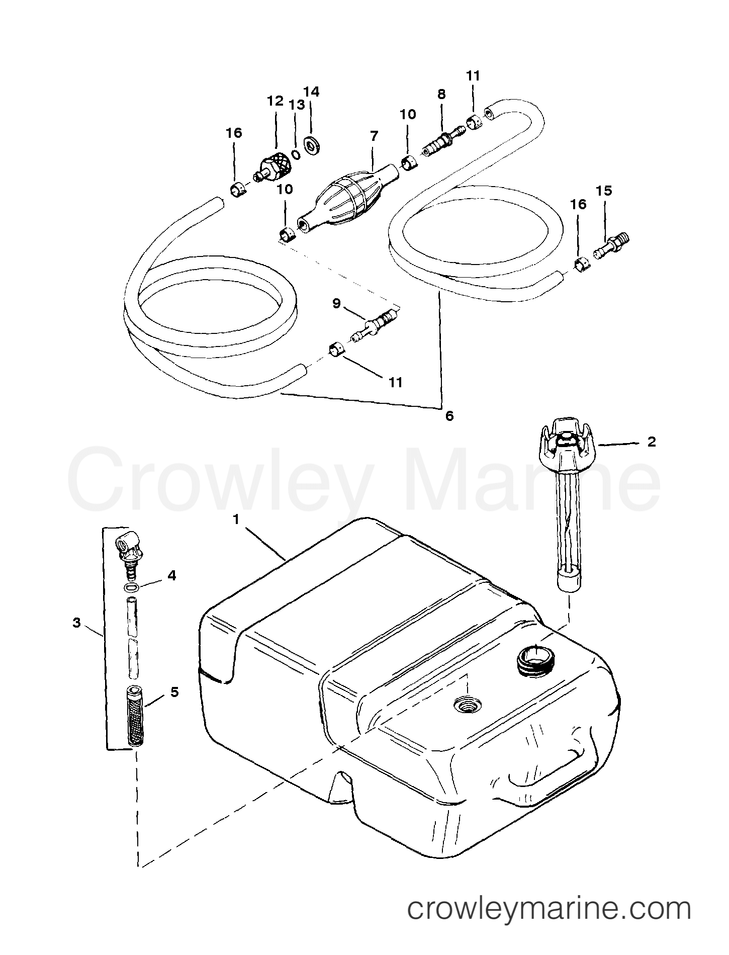 1996 Sears Outboard 25 - 225.582500 - FUEL TANK AND LINE ASSEMBLY (6.6 GALLON) section
