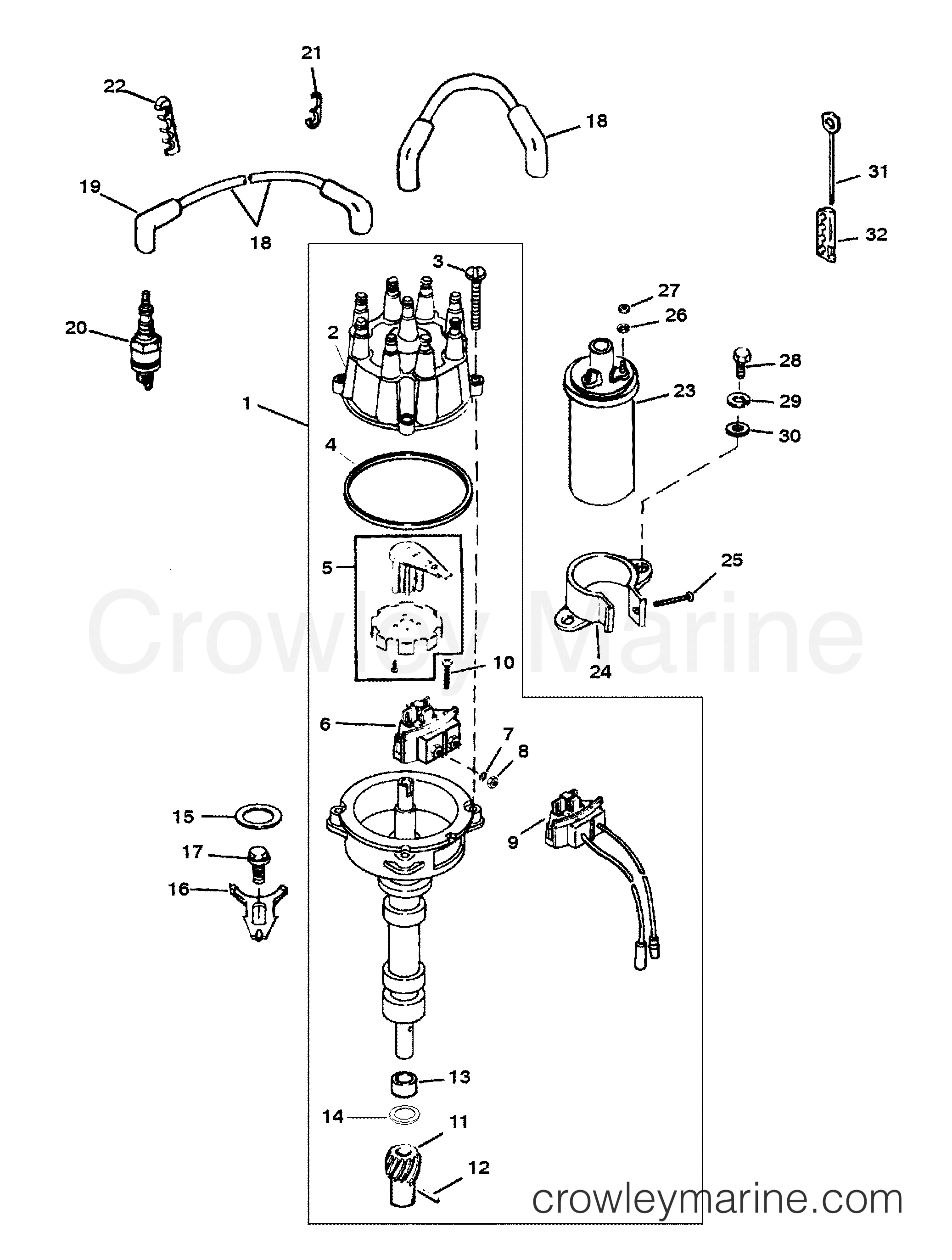 DISTRIBUTOR AND IGNITION COMPONENTS 1993 Inboard Engine 5.7L