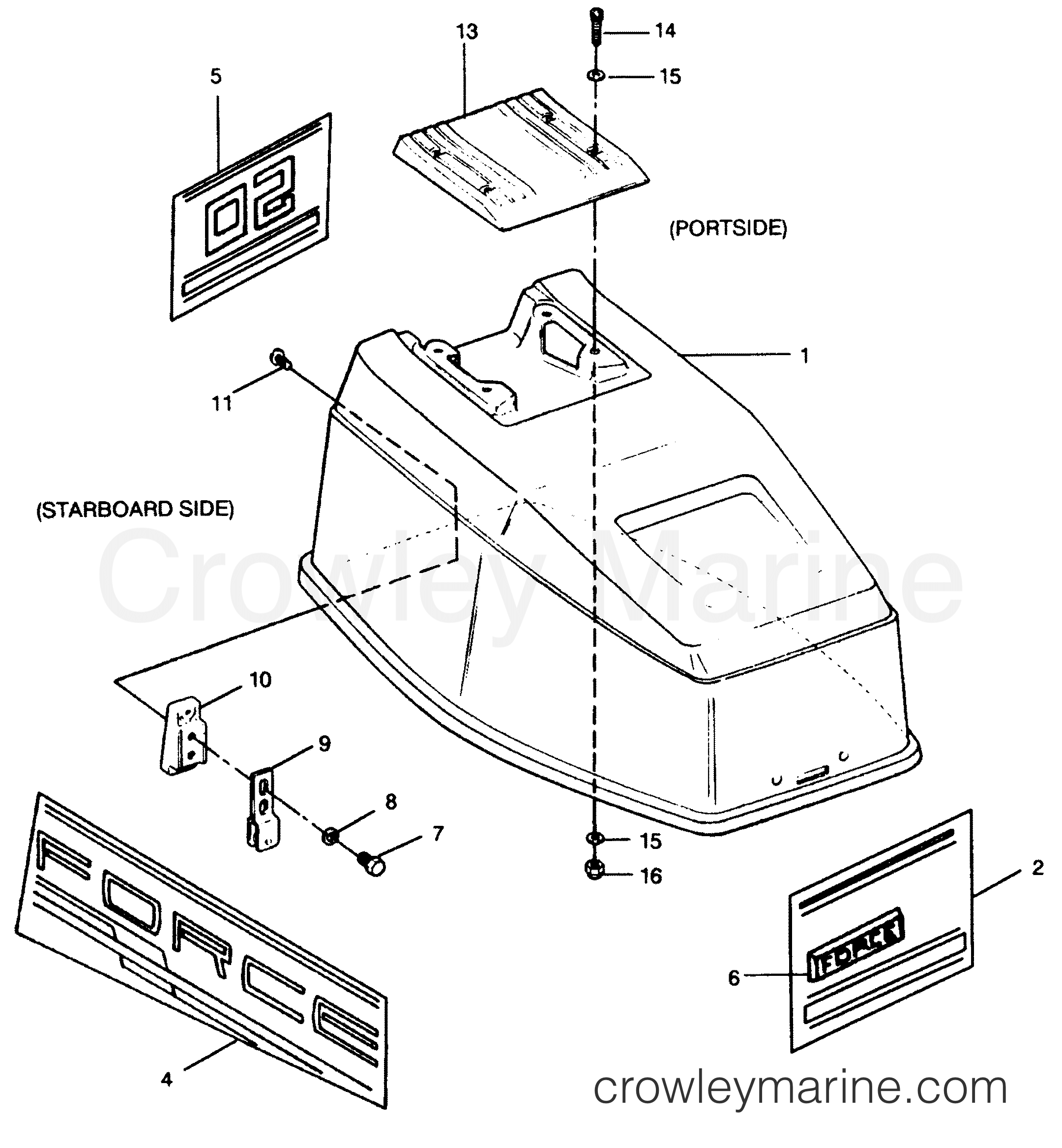 1992 Outboard 50 - 507A92A [Force] - ENGINE COVER FORCE MODELS