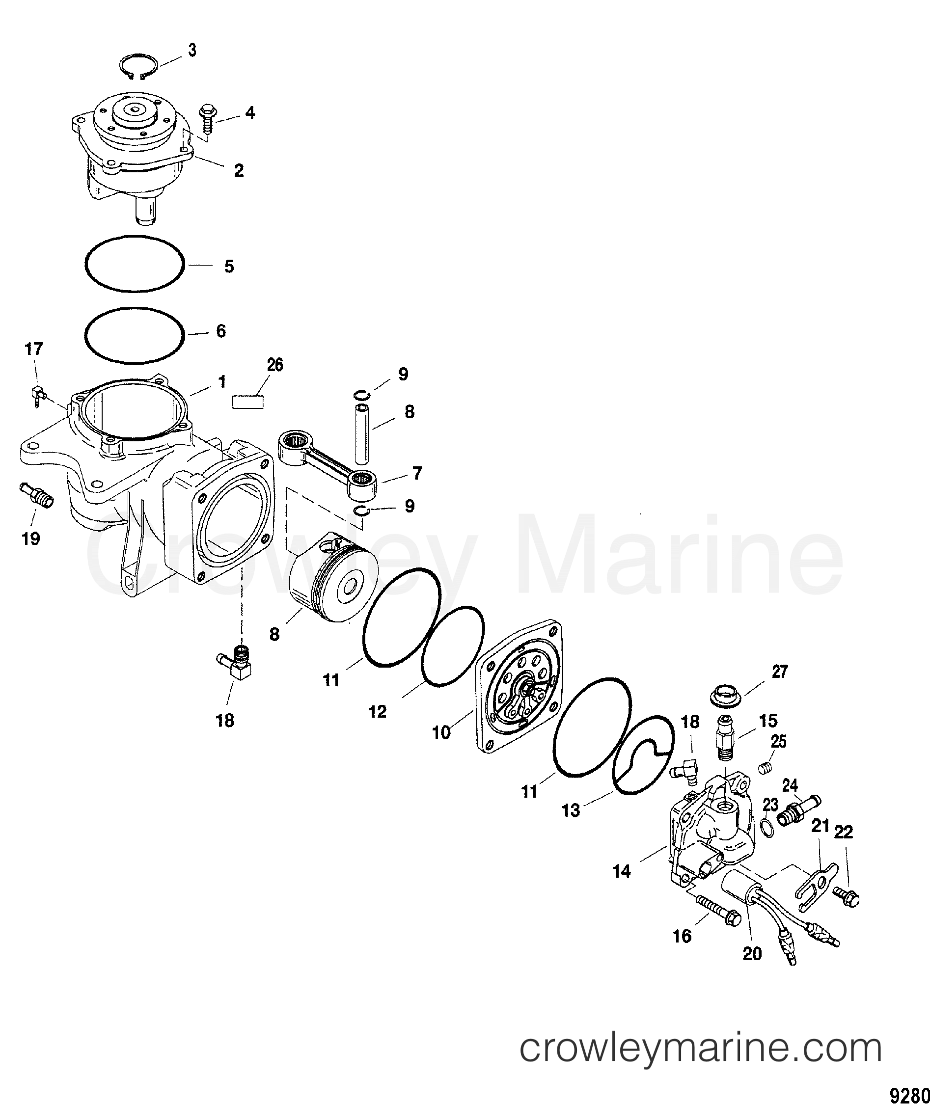 1999 Outboard 135DFI [L] - 7135473HD - AIR COMPRESSOR COMPONENTS