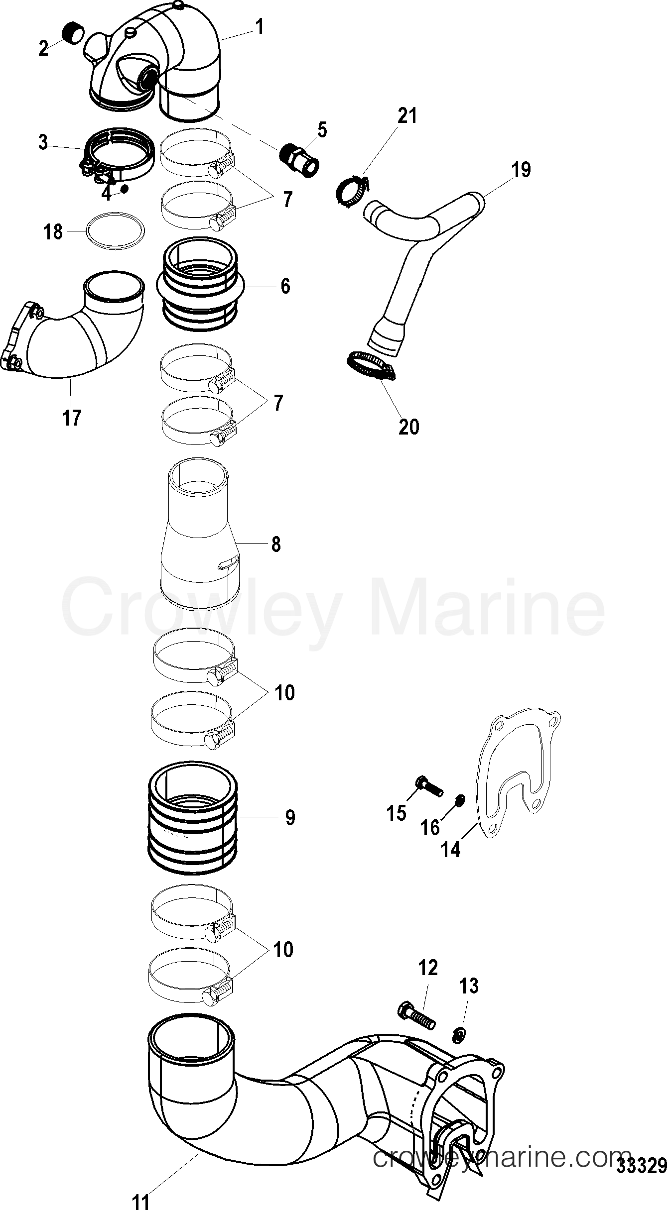 1998 Inboard Engine 2.0L QSD [EI 115] - 30200029F - EXHAUST COMPONENTS, STERNDRIVE