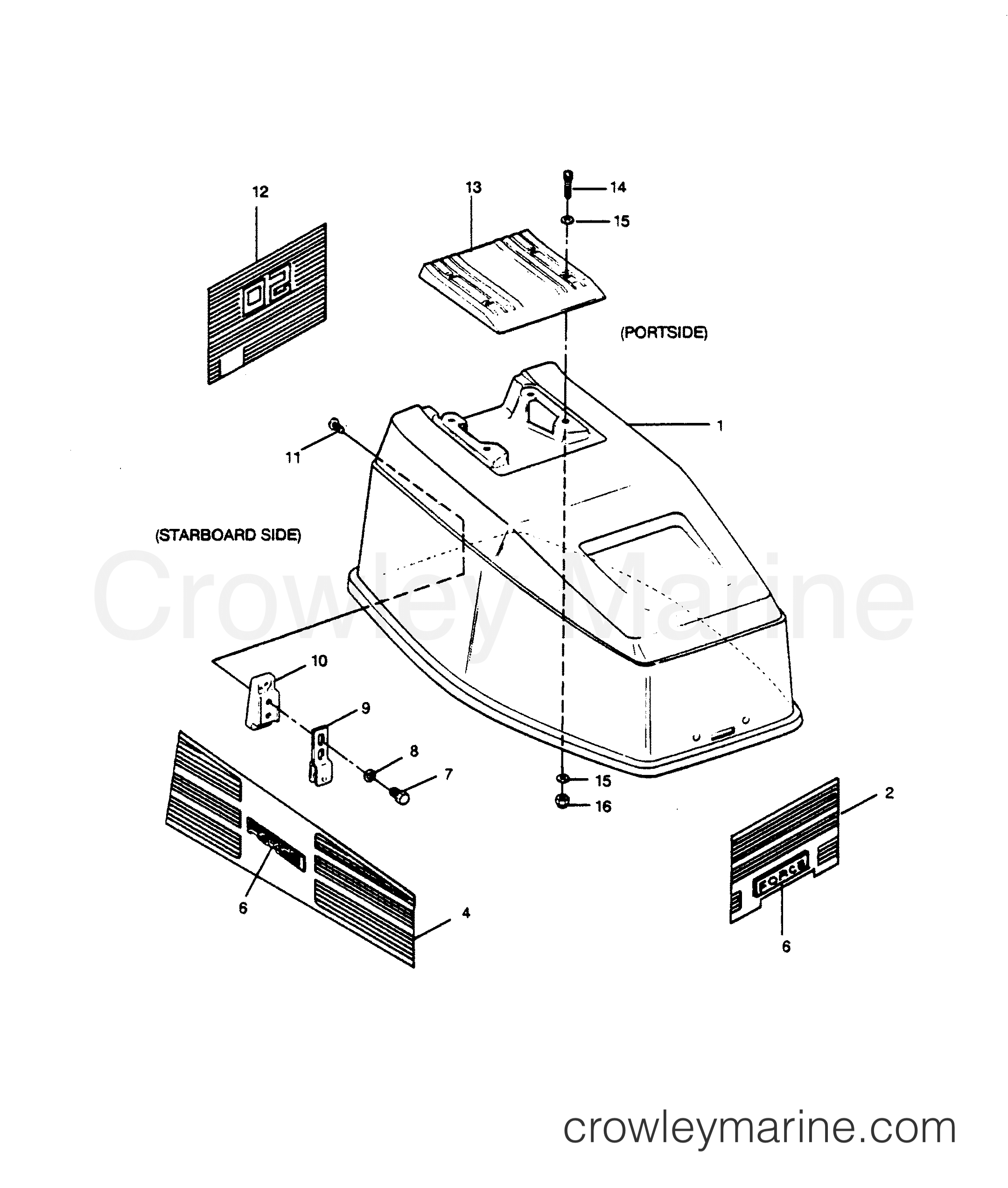 1990 Outboard 50 - 507A90C [Force] - ENGINE COVER MAXUM MODELS