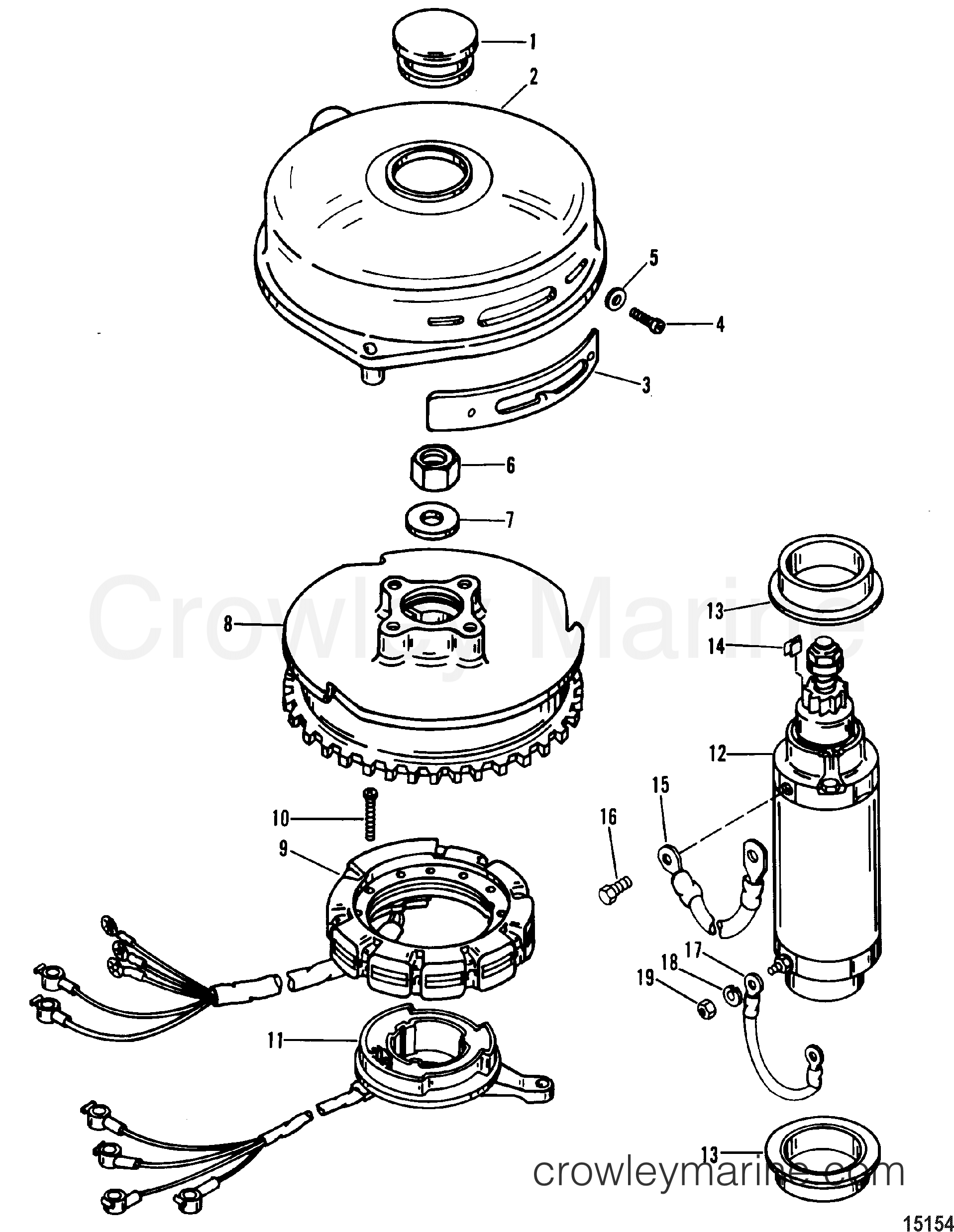 1987 Outboard 75 [ELPTO] - 7075727 - FLYWHEEL AND STARTER MOTOR