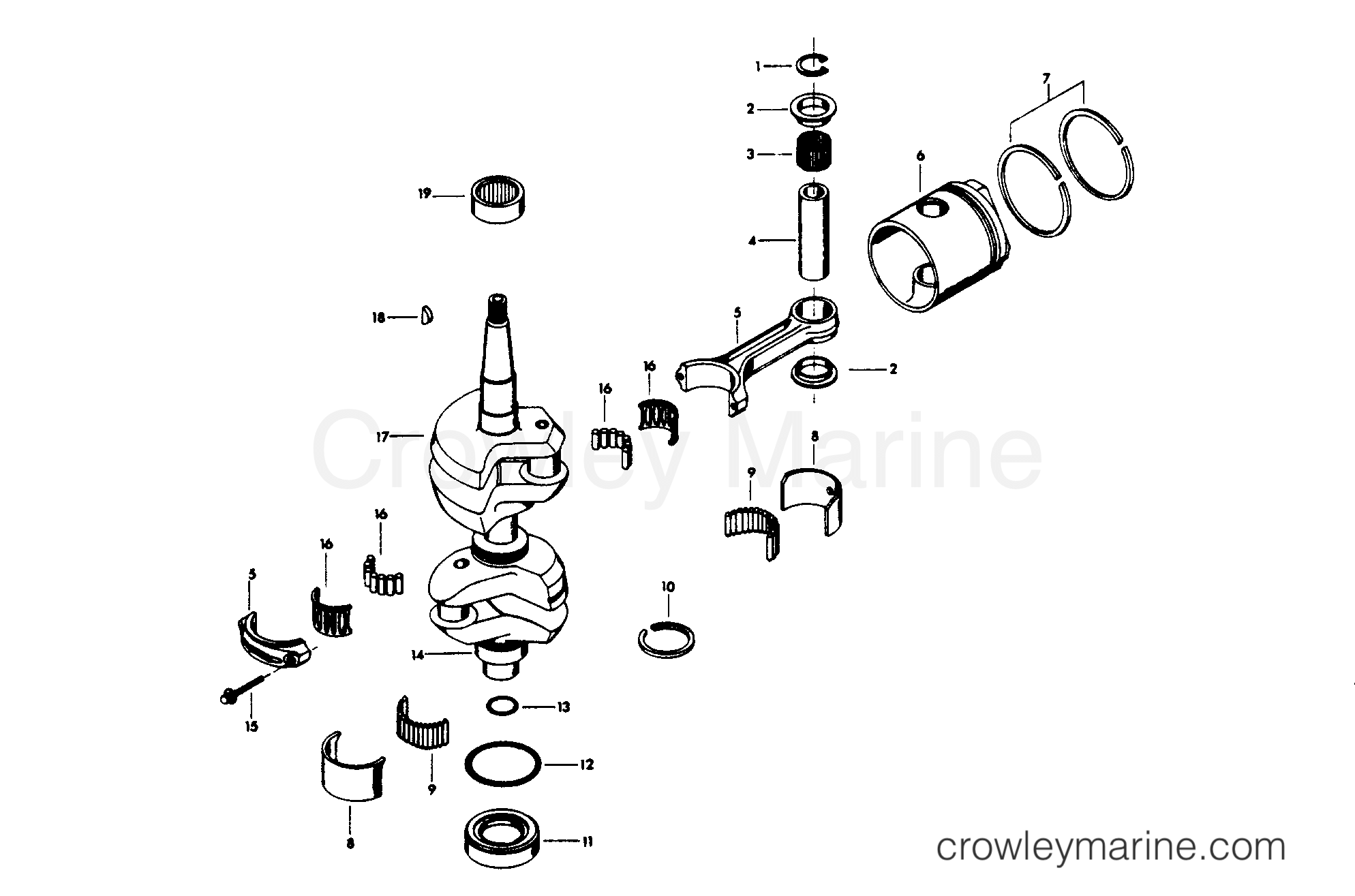 1976 Outboard 35 - H0356H76K - CRANKSHAFT AND PISTON GROUP