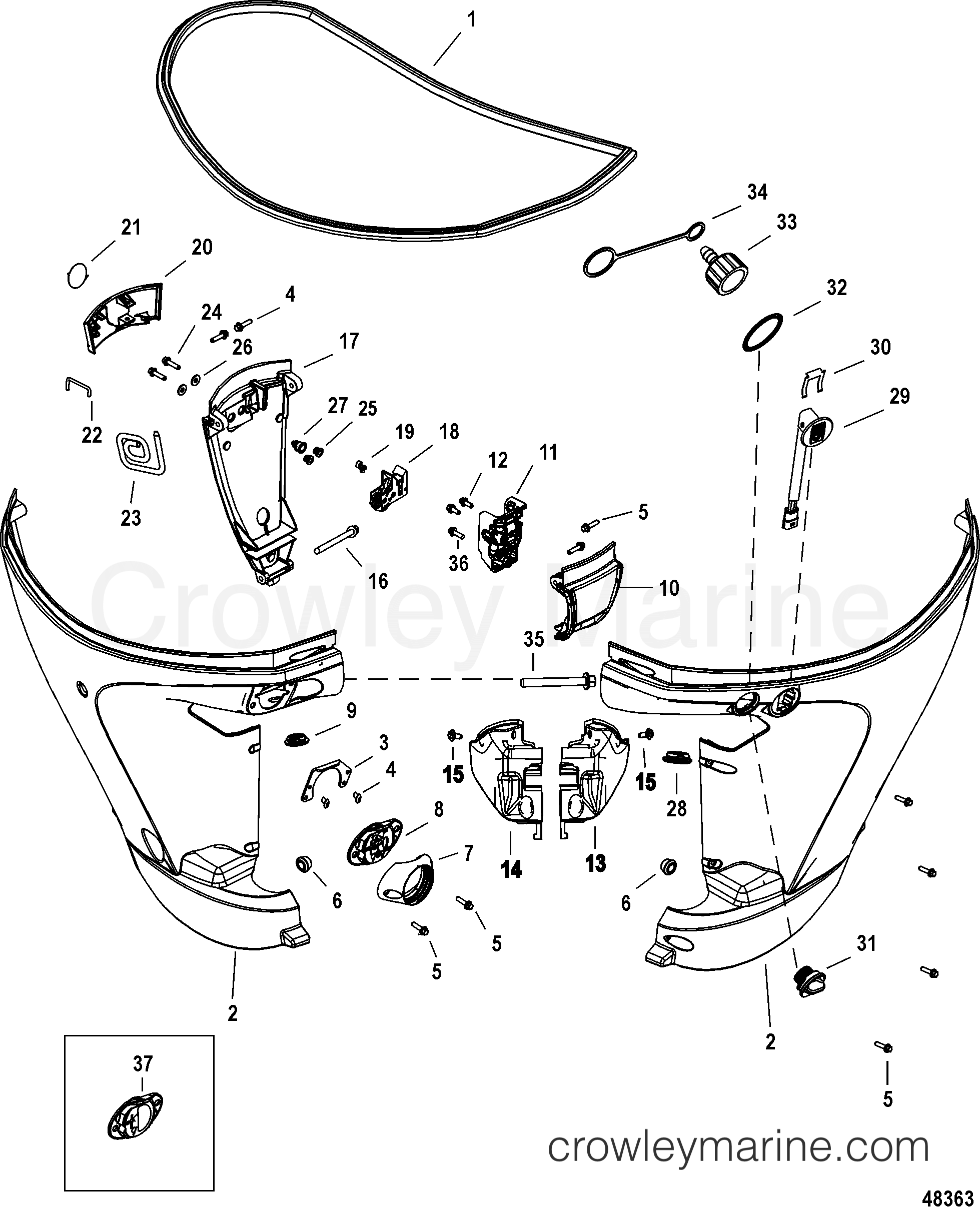 Serial Range Outboard 150 (4-Stroke) - 1B905505 & Up - LOWER COWL