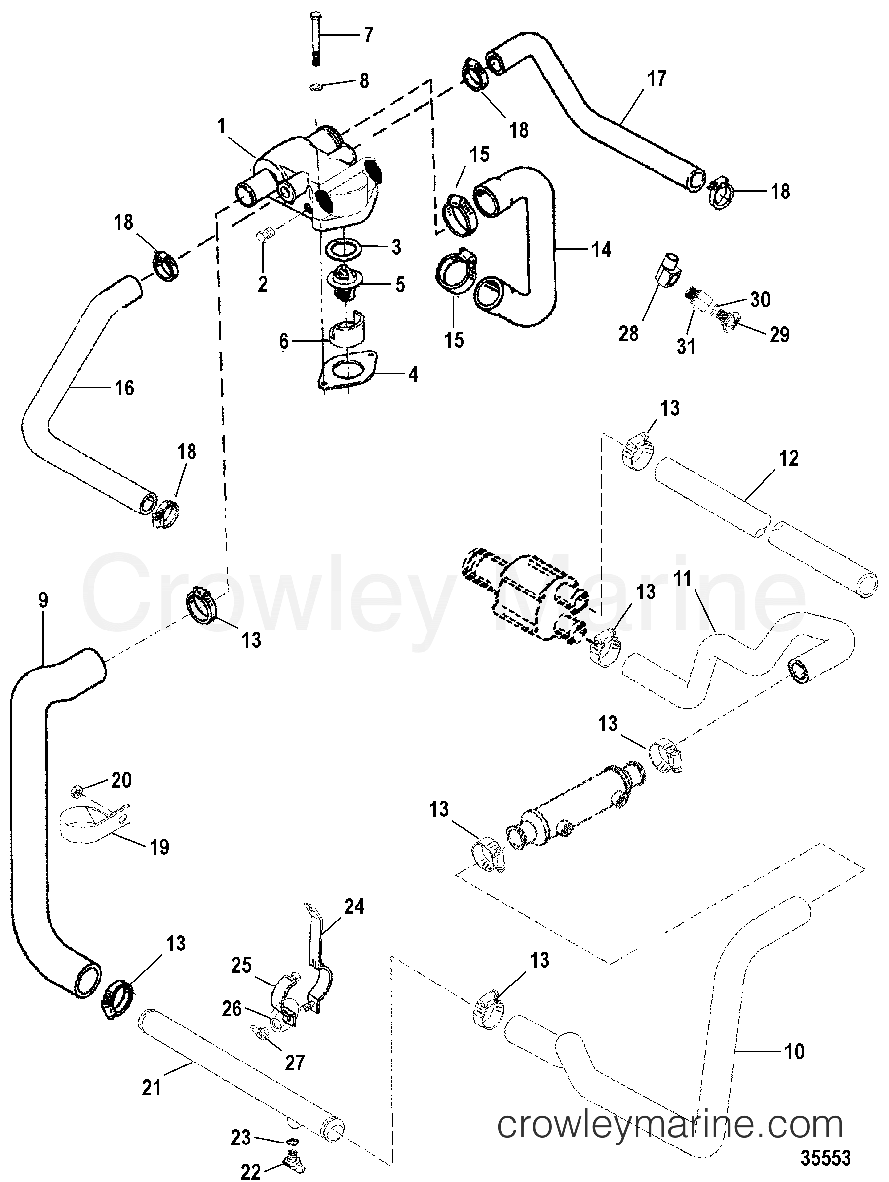 1998 Inboard Engine 5.7L [CARB] - 331A78JLS - STANDARD COOLING SYSTEM