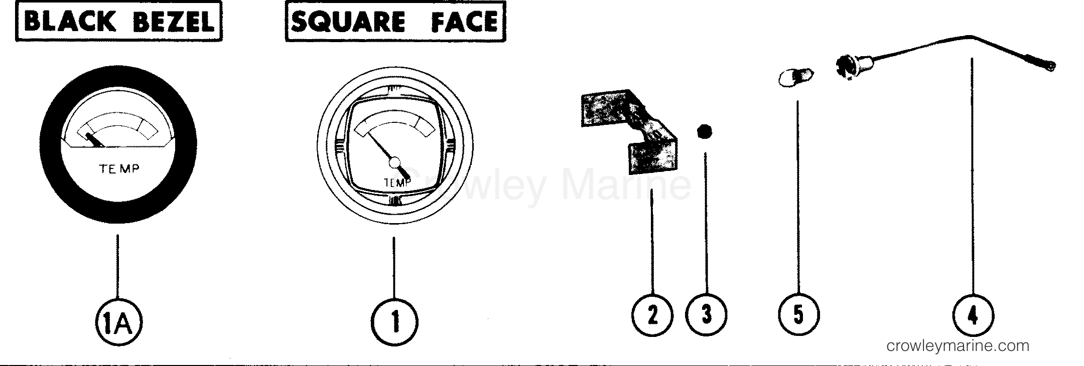 WATER TEMPERATURE GAUGE ASSEMBLY (SQUARE FACE) Various Years Rigging