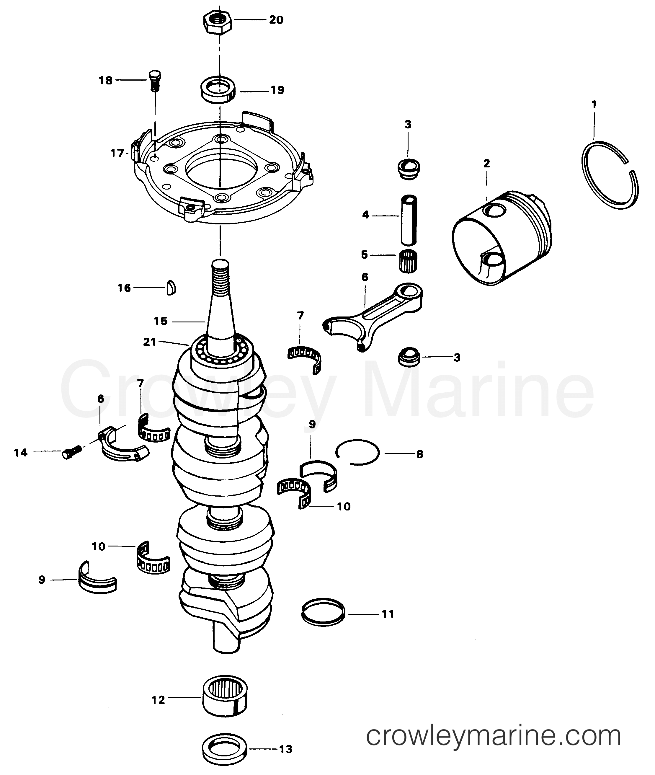 1985 Outboard 125 - H1258V85A - CRANKSHAFT AND PISTON GROUP