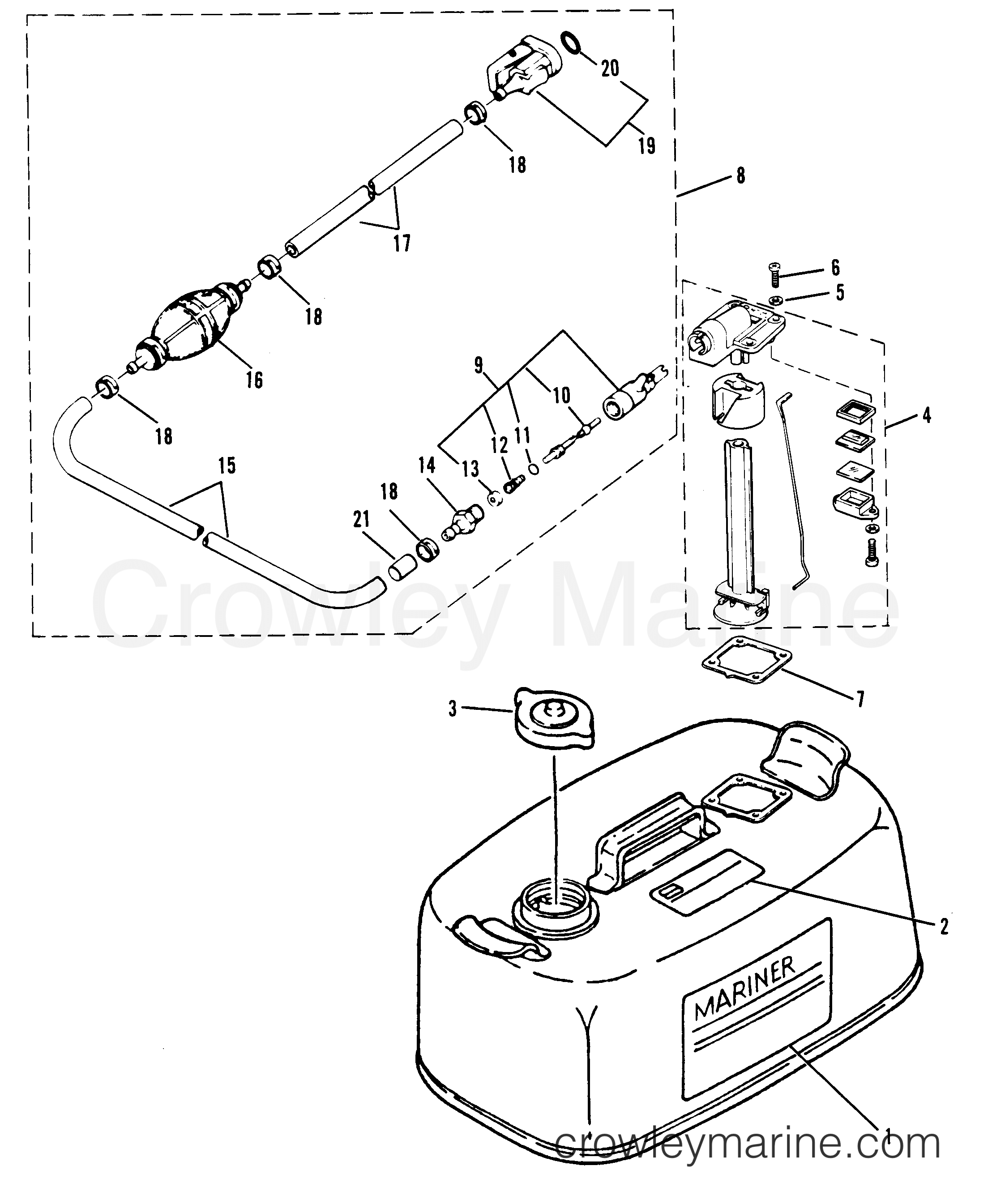 1982 Outboard 40 [M] - 7040202 - FUEL TANK AND FUEL LINE ASSEMBLY (ORIGINAL EQUIPMENT)