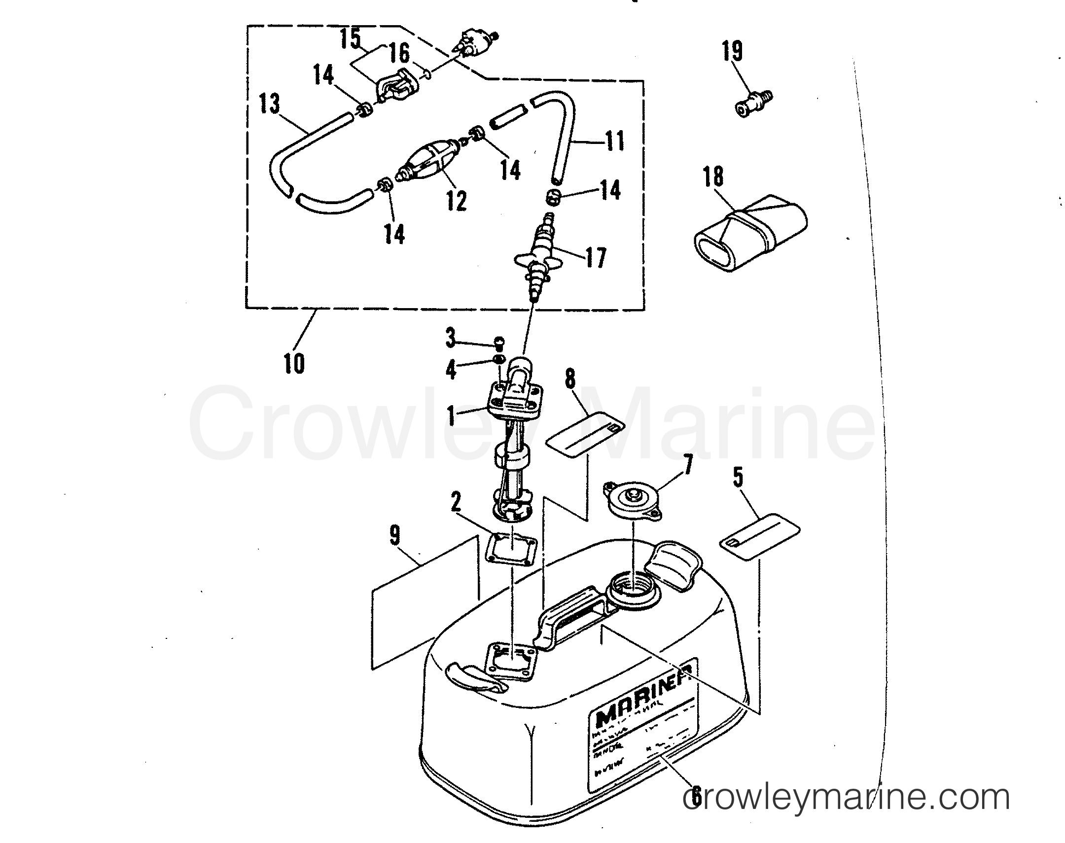 1986 Outboard 40 [ELO] - 7040716 - FUEL TANK AND LINES (ORIGINAL EQUIPMENT)