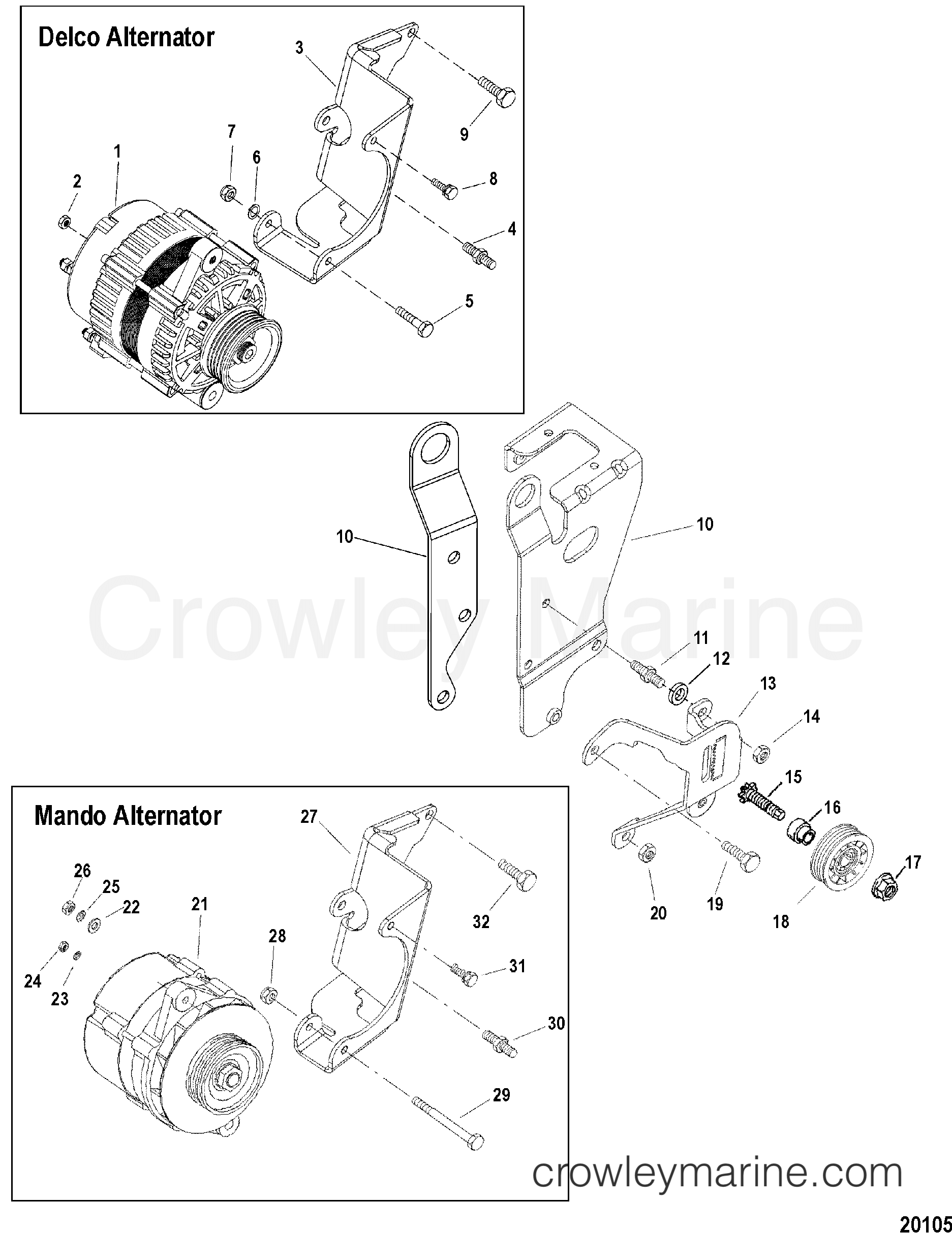 1998 Inboard Engine 8.2L [MPI] - 3752139LS - ALTERNATOR AND BRACKET