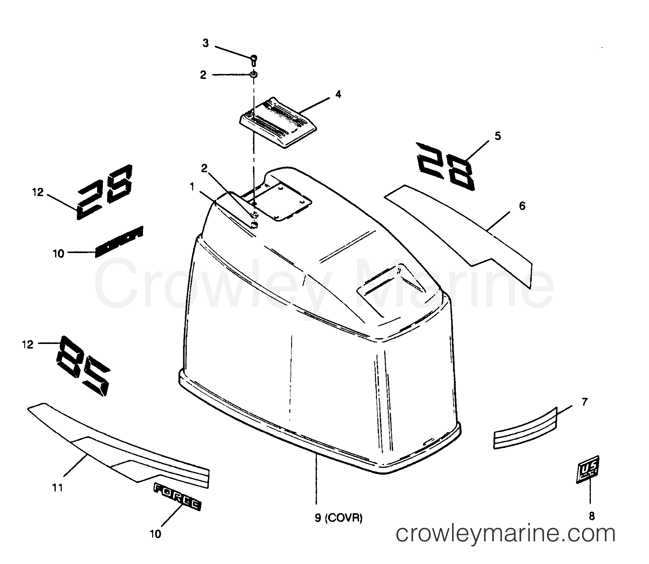 1989 Outboard 85 - 856F9G [Force] - ENGINE COVER MAXUM MODELS